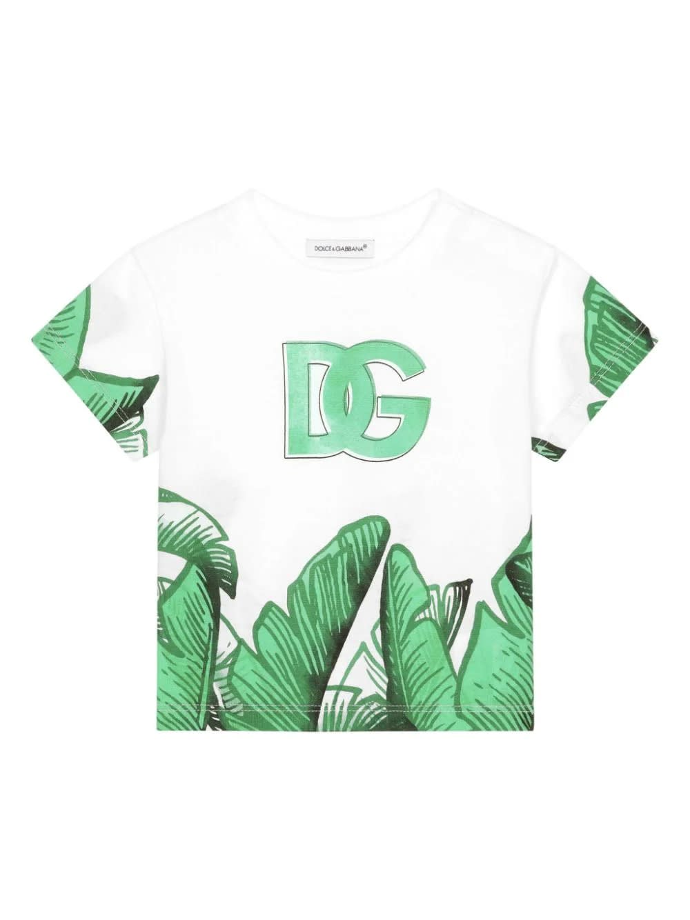 Dolce & Gabbana White T-shirt With Logo And Green Banano Print