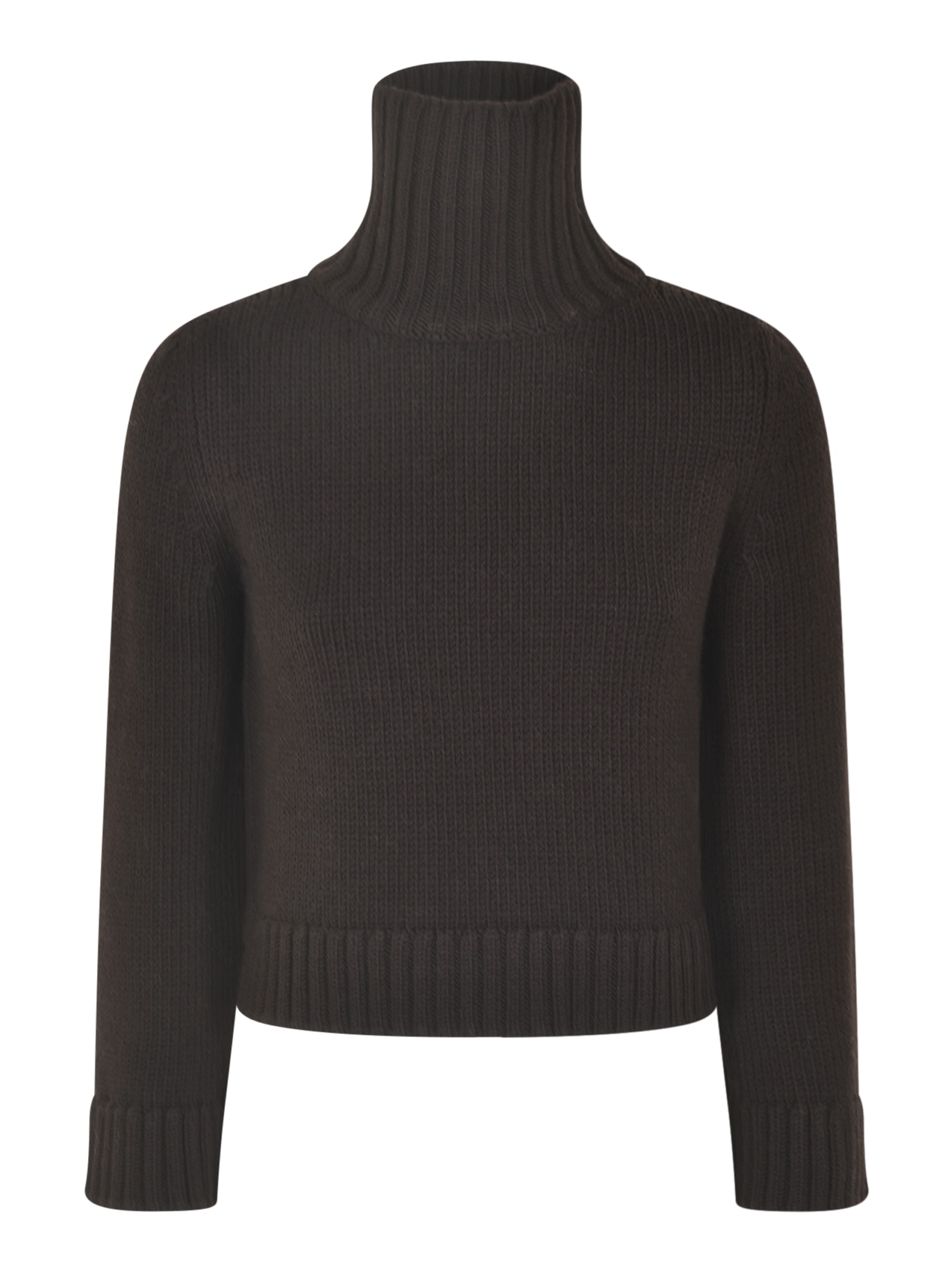 Shop Base High Turtleneck Cropped Knit Pullover In Ebony