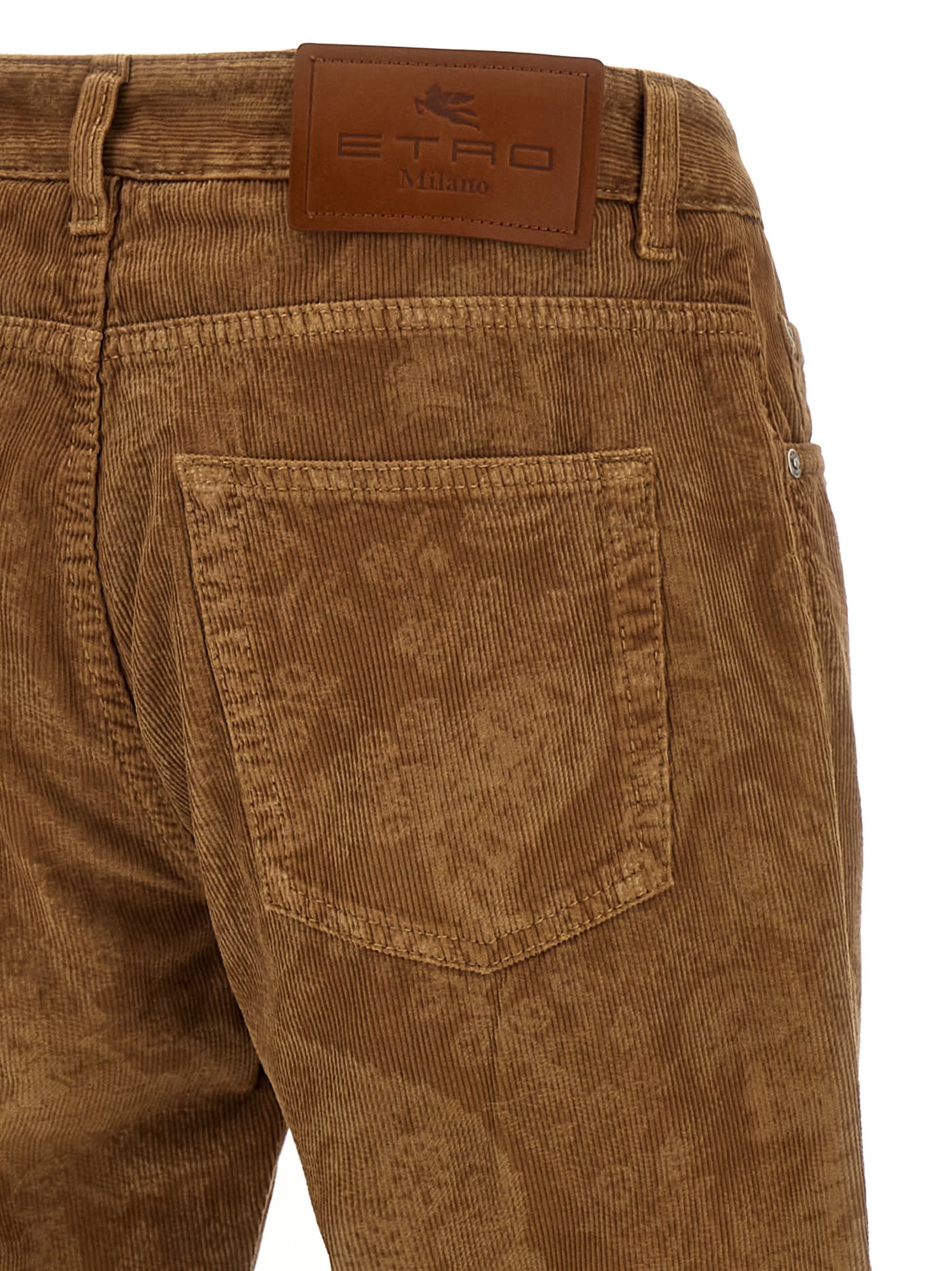 Etro Velvet Trousers Featuring Paisley Pattern In Brown