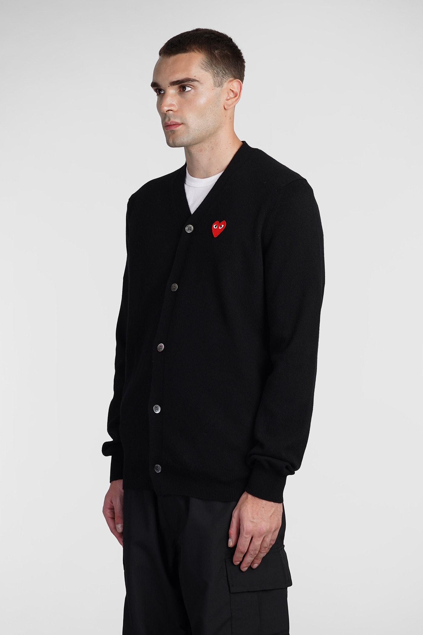 Shop Comme Des Garçons Play Cardigan In Black Wool