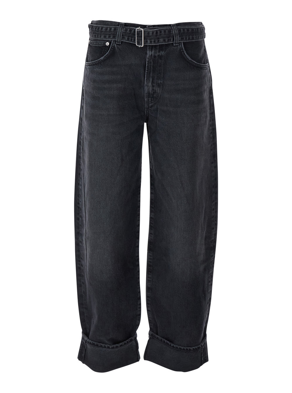 Agolde Tapered Cuffed Jeans Belted Waist In Gray