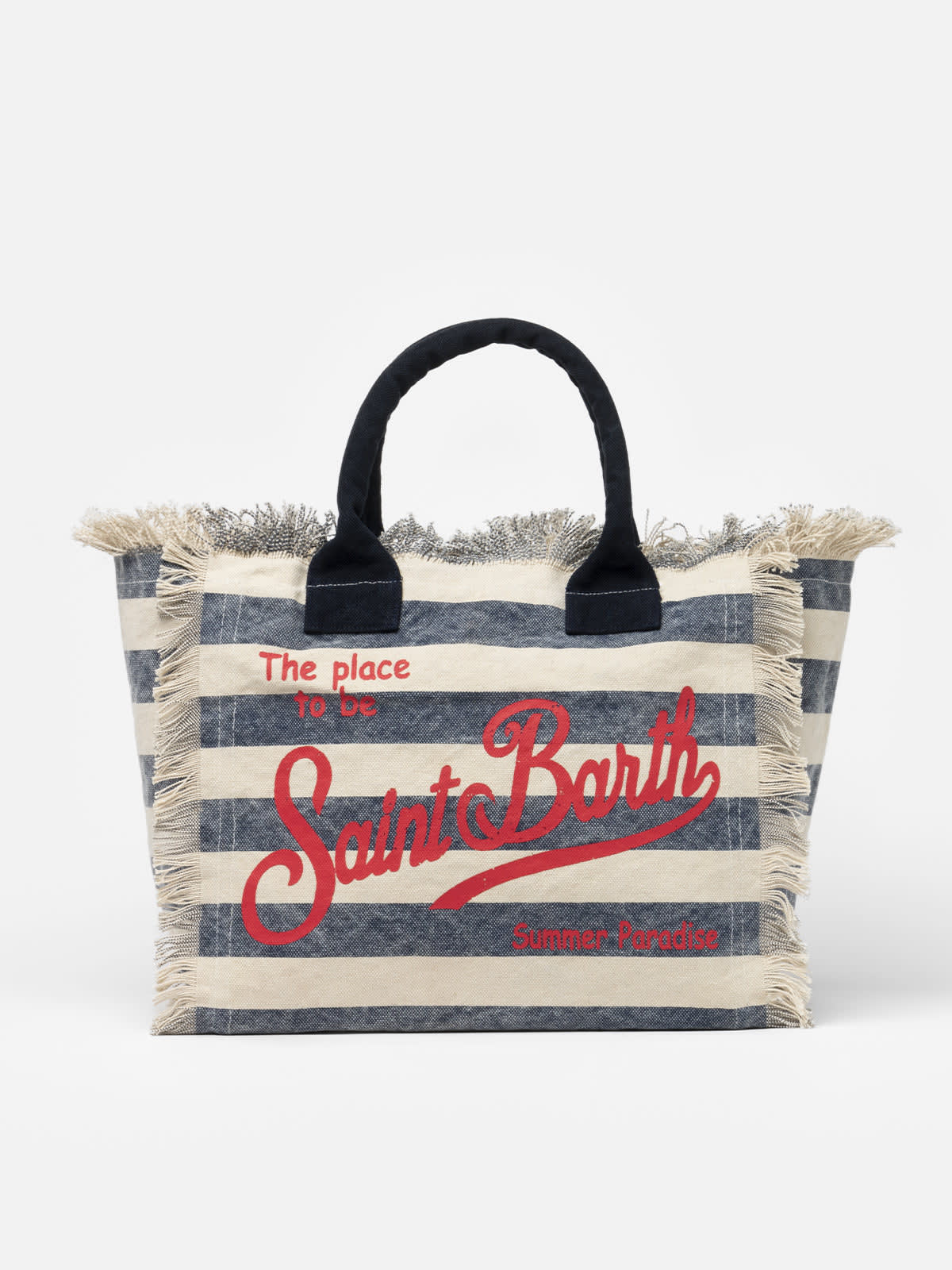 Mc2 Saint Barth Blue Striped Cotton Canvas Vanity Tote Bag In Blue