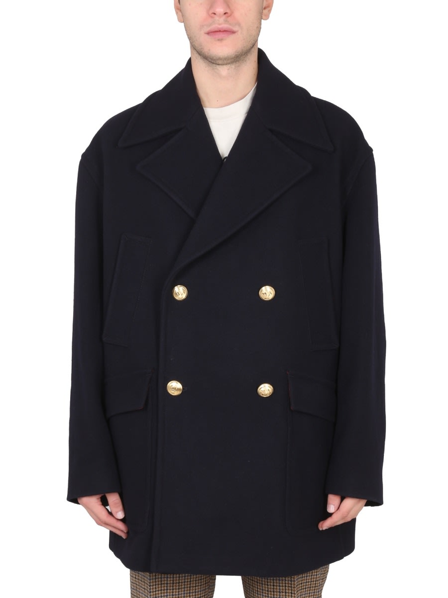 Shop Palm Angels Double-breasted Coat In Blue