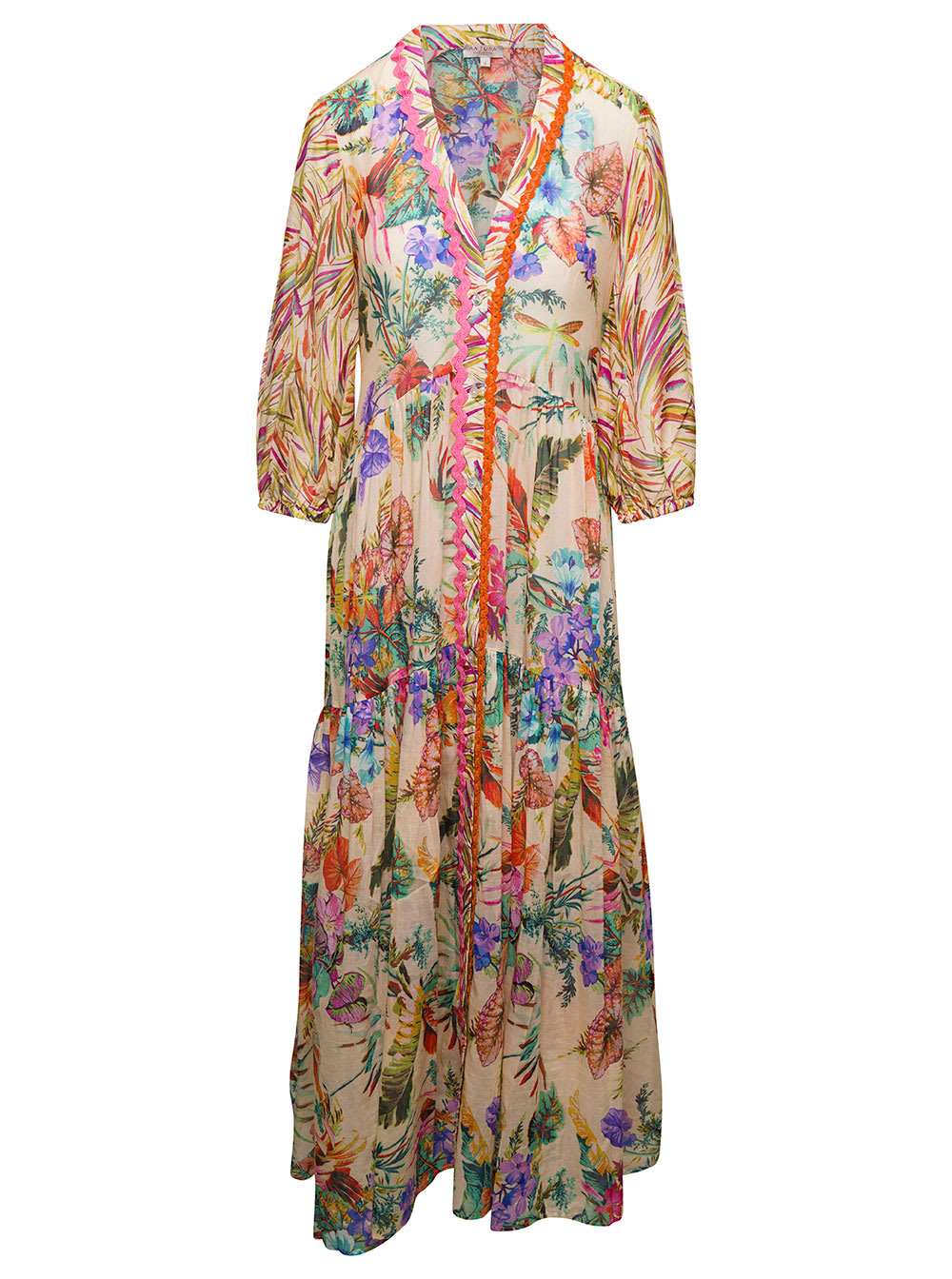 Anjuna luella Long Multicolor Dress With All-over Graphic Print In Silk Blend Woman