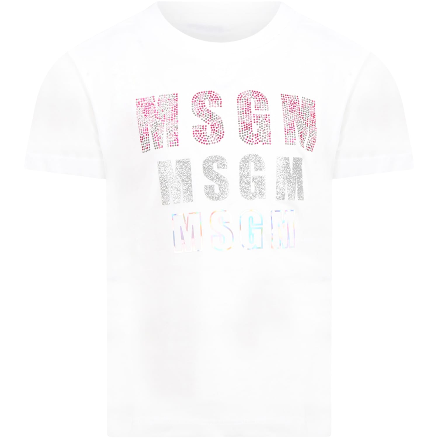 MSGM White T-shirt For Girl With Logos