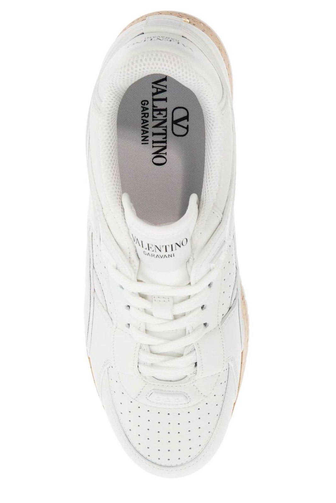 Valentino Leather Platform Sneakers Perforated Detailing In White