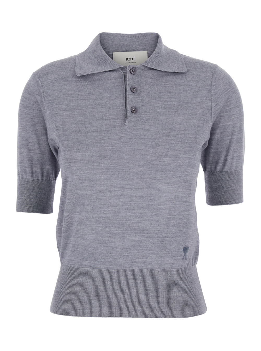 Ami Alexandre Mattiussi Grey Polo Shirt With Classic Collar And Logo Embroidery On The Front In Wool And Silk Woman In Gray