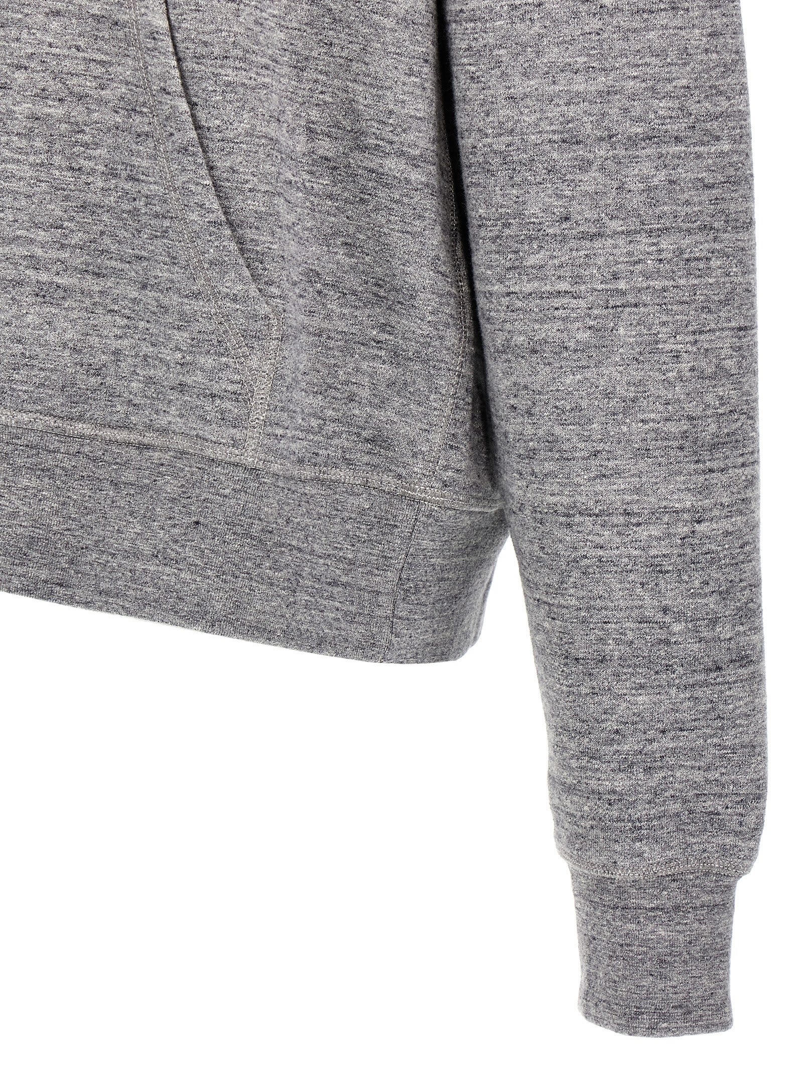 Dsquared2 Hooded Kangaroo Pocket Sweater With Ribbed Cuffs In Gray
