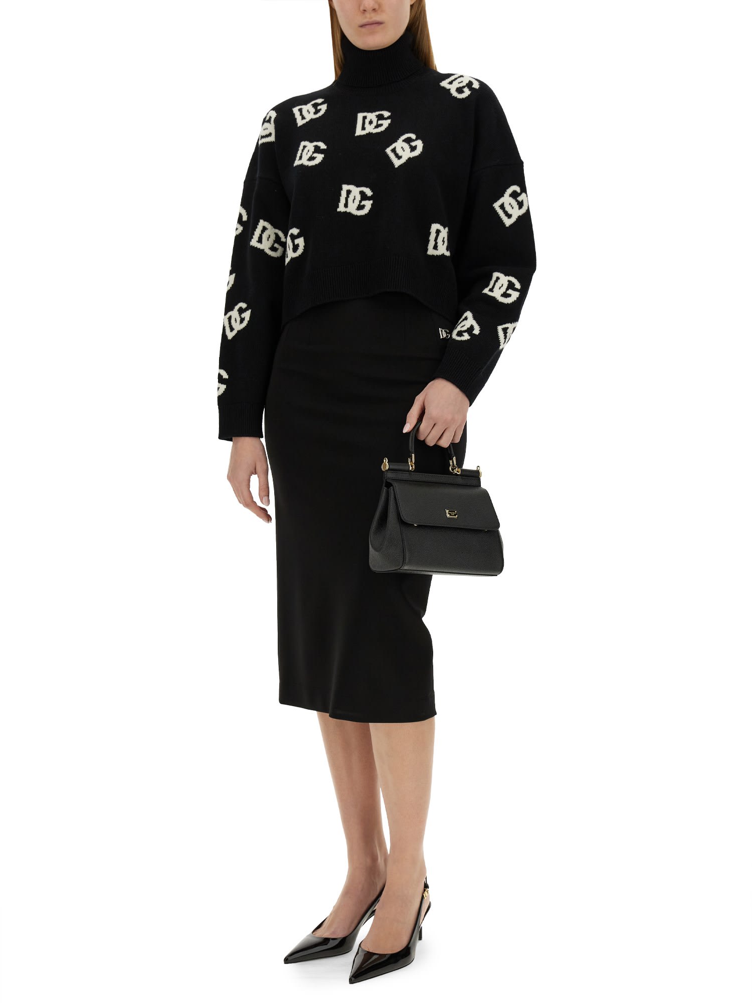 Dolce & Gabbana Intarsia-knit Logo Virgin Wool Jumper In Nero