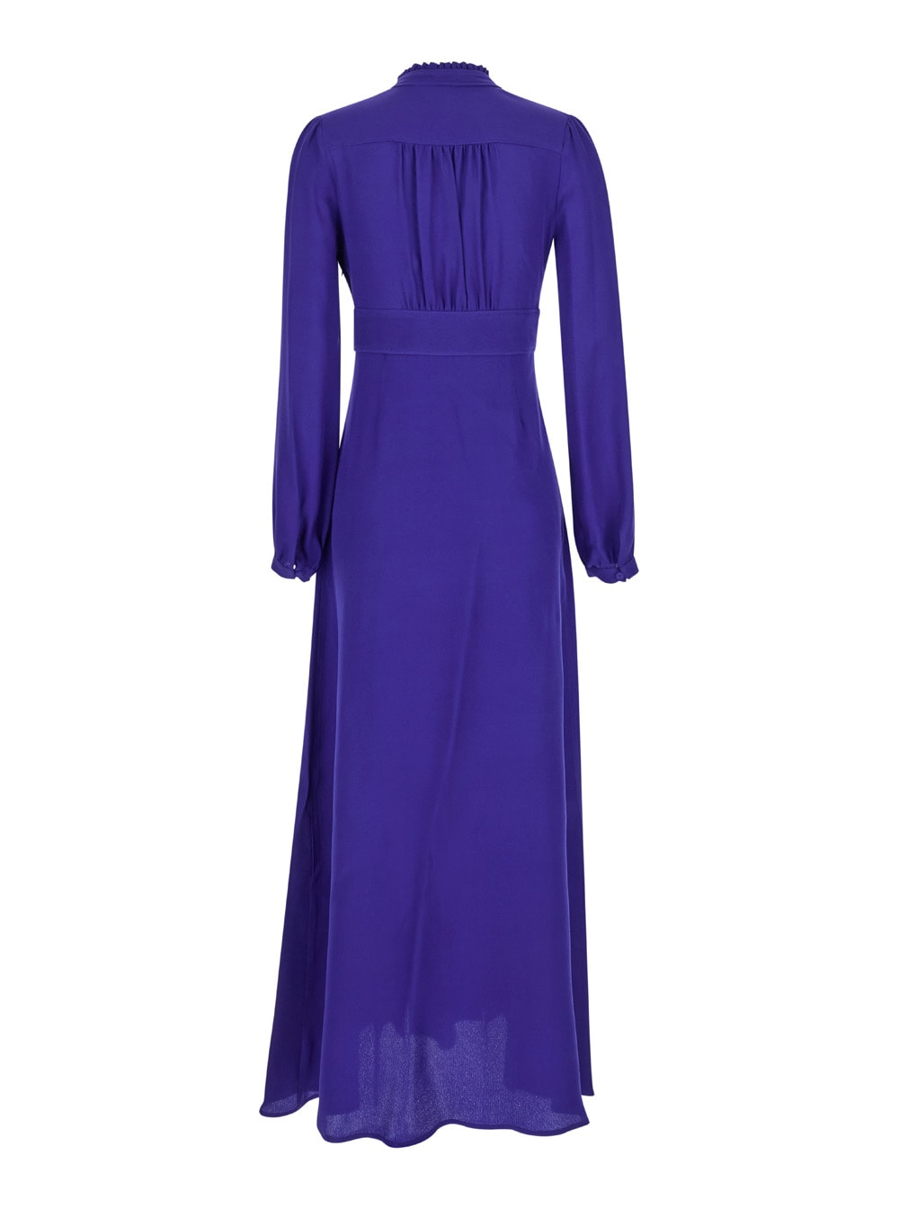 Shop Momoní Jisho Violet Maxi Dress With V Neck And Ruched Collar In Silk Blend Woman In Blu