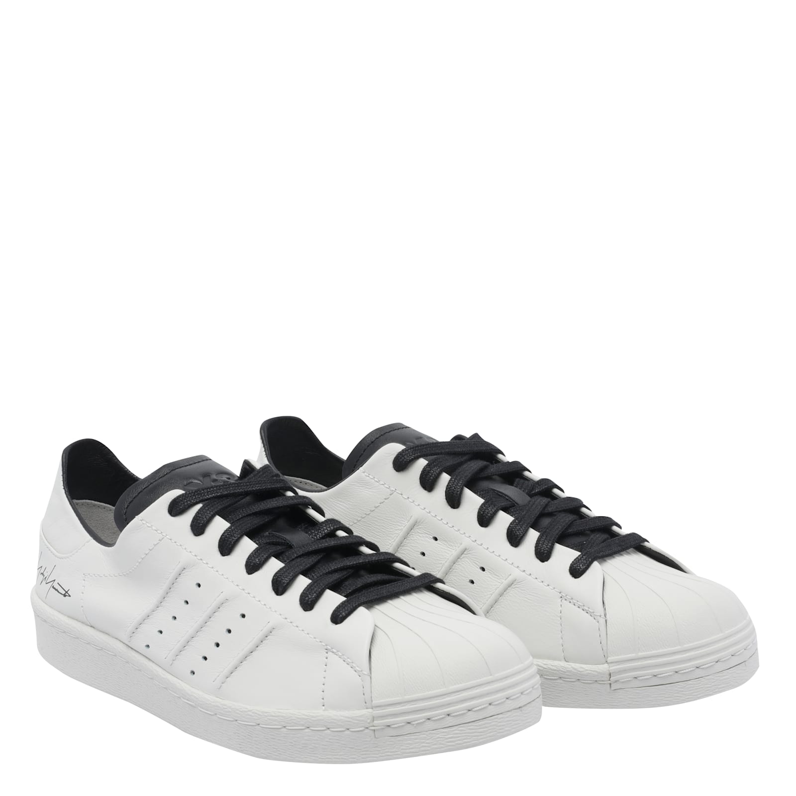 Y-3 Premium Leather Sneakers With Rubber Shell Toe In White