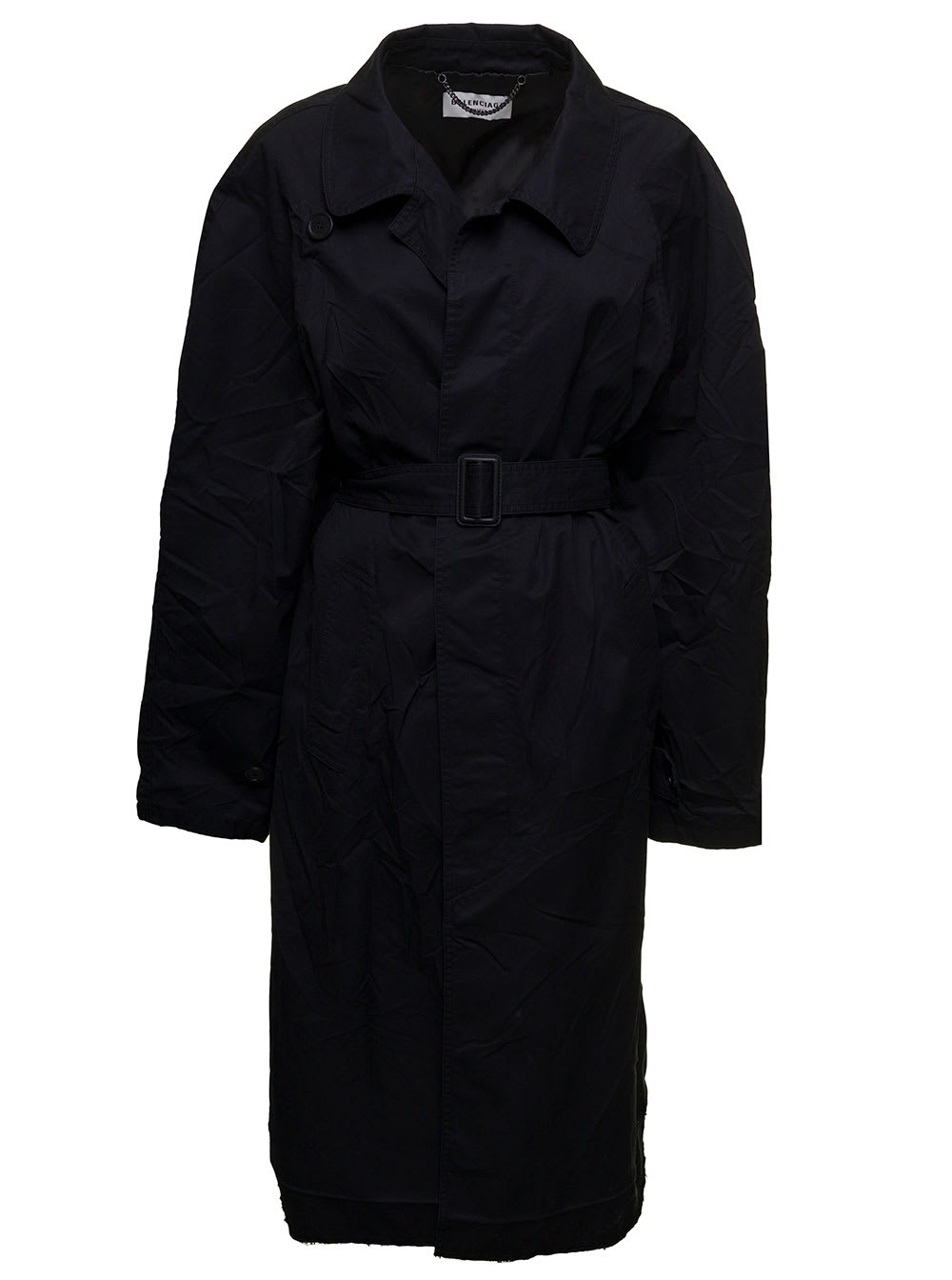 Balenciaga Womans Wrap Carcoat Black Cotton Twill Trench
