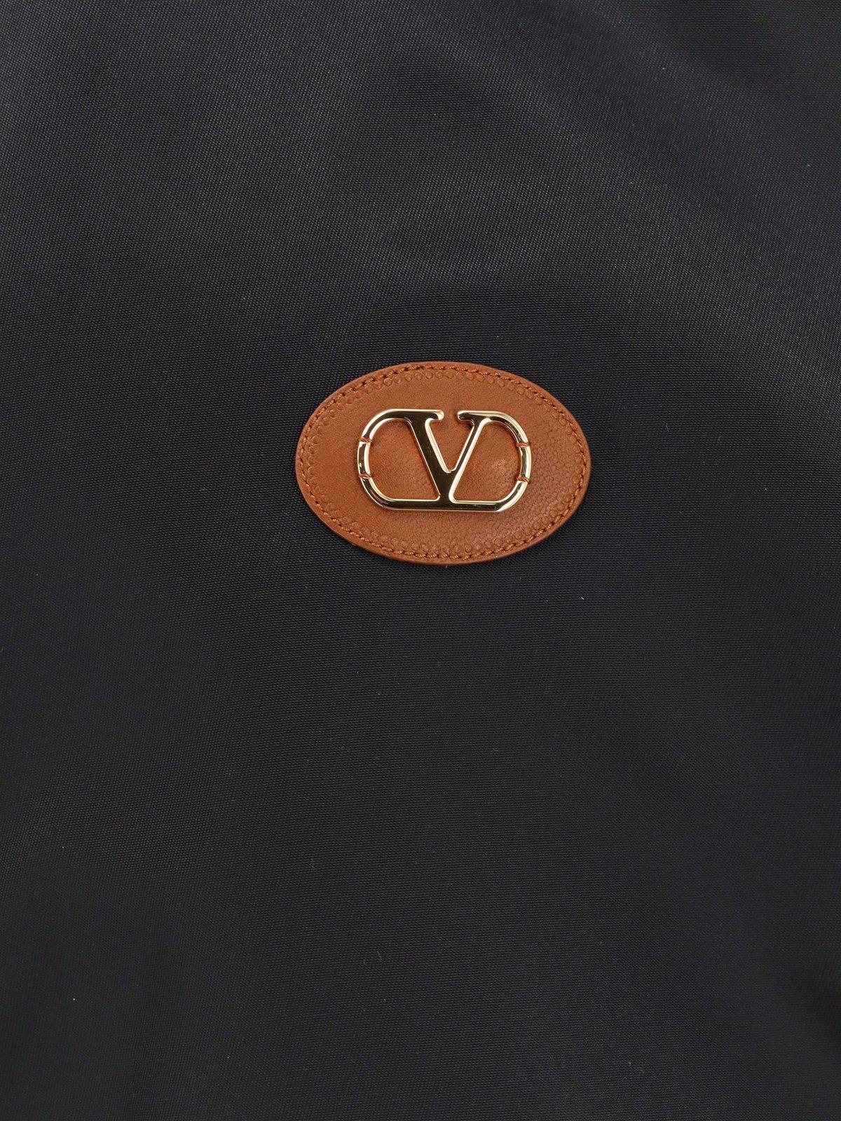Valentino Nylon Bomber With Leather Patch And Vlogo Detail In Black