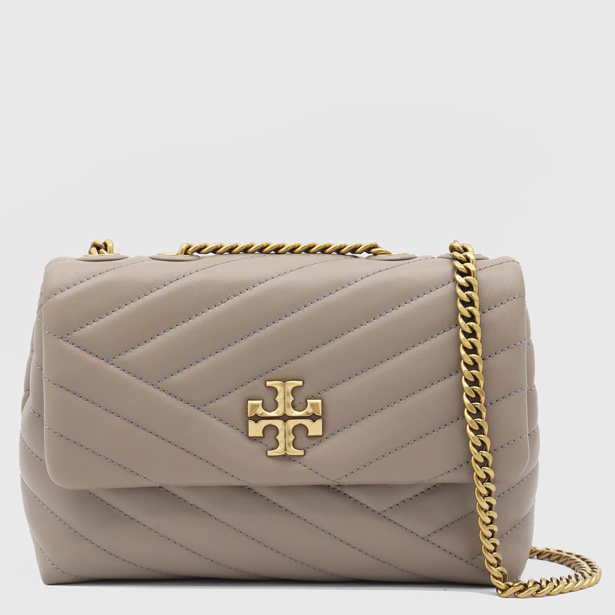 Shop Tory Burch Beige Leather Kira Shoulder Bag In Gray Heron