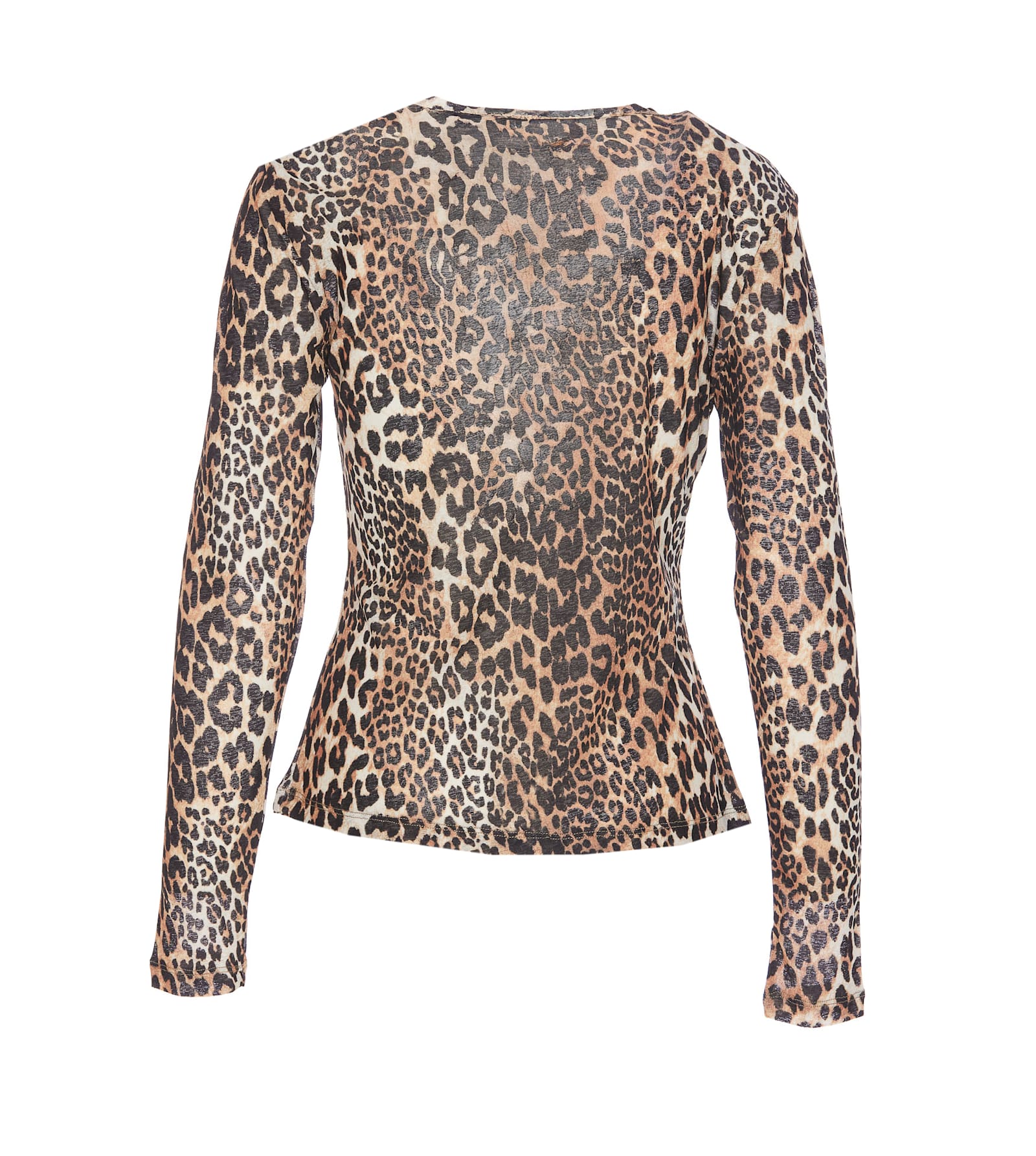 Ganni Knitwear Crewneck Leopard Print Long Sleeves In Multicolour