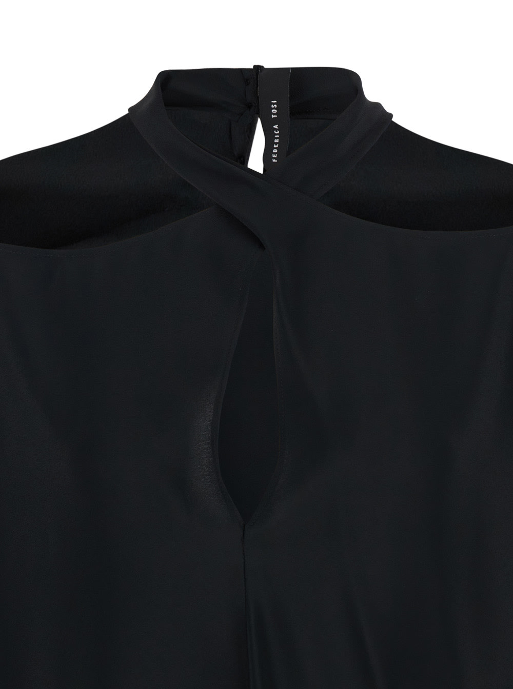 Federica Tosi Black Blouse With Criss-crossed Neckline And Rear Keyhole Closure In Silk Blend Woman In Multi