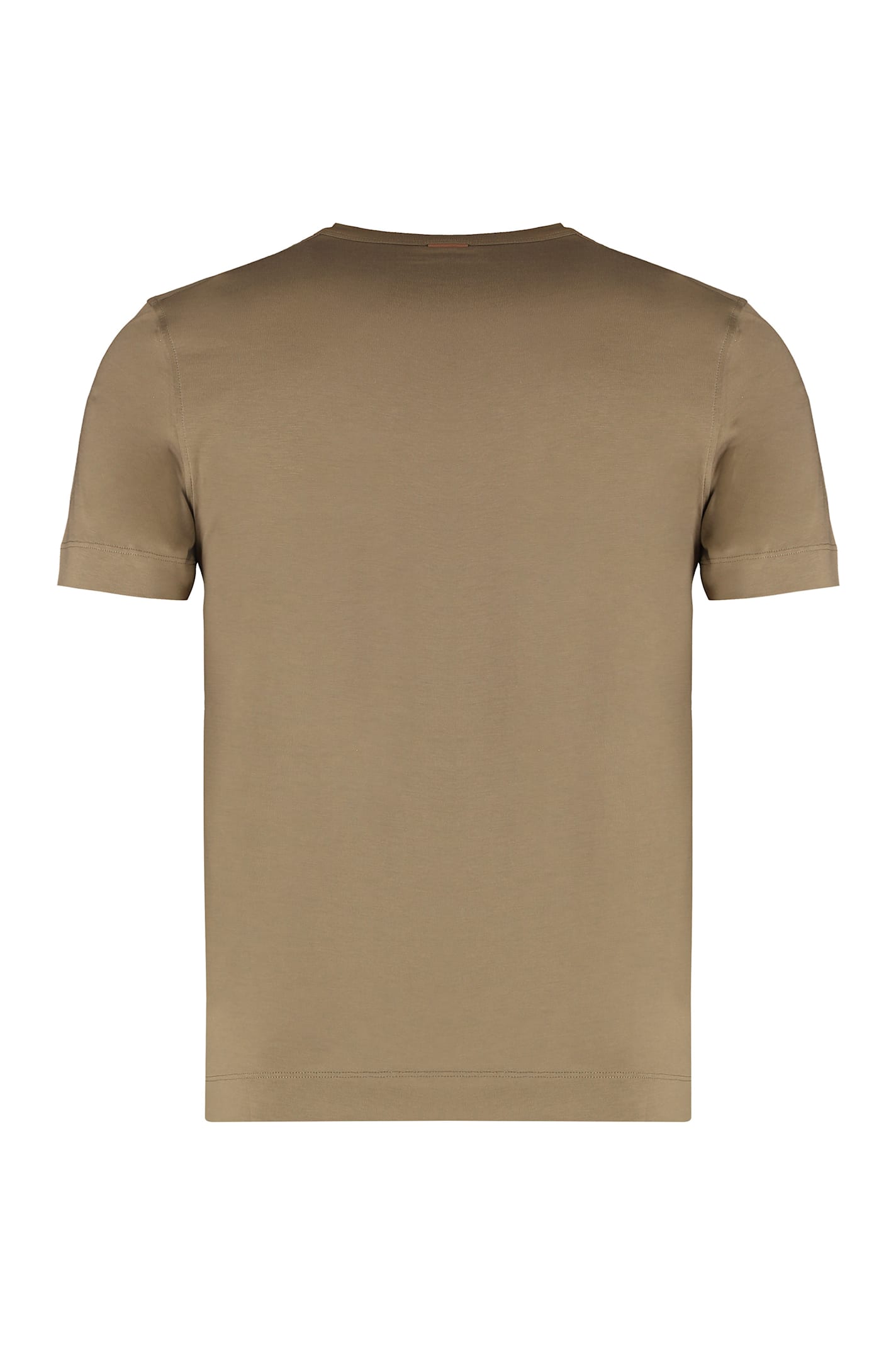 Zegna Cotton Crew Neck T-shirt With Side Slits In Brown