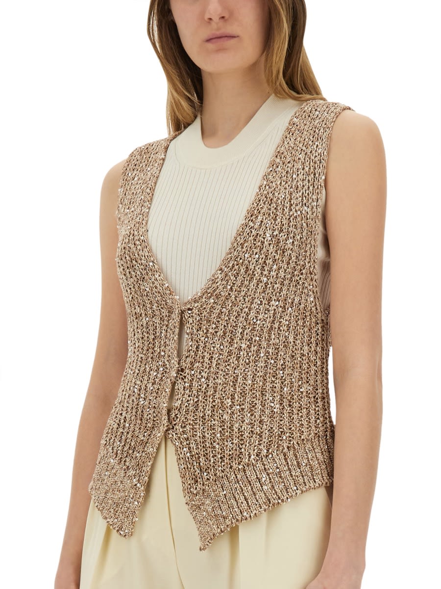 Shop Alysi Tricot Vest With Sequins In Beige