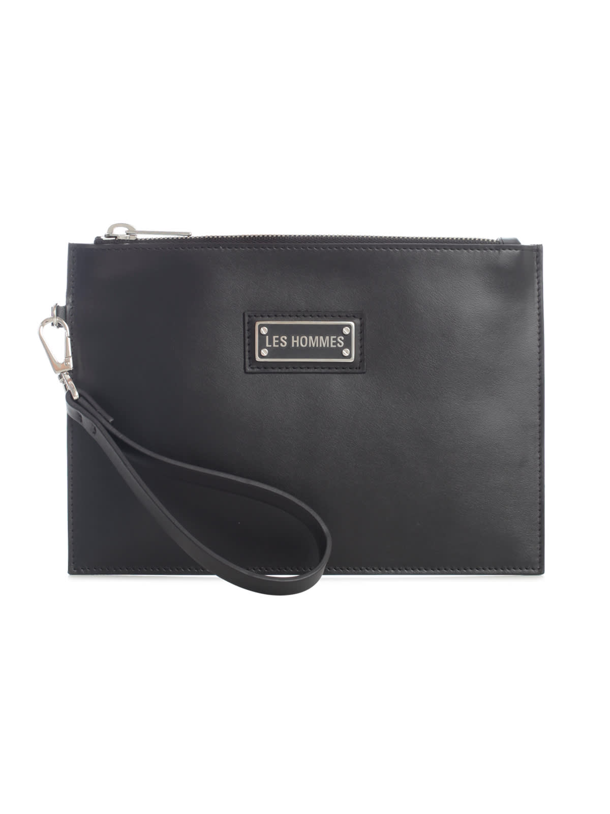 Les Hommes Leather Clutch W/logo On Front