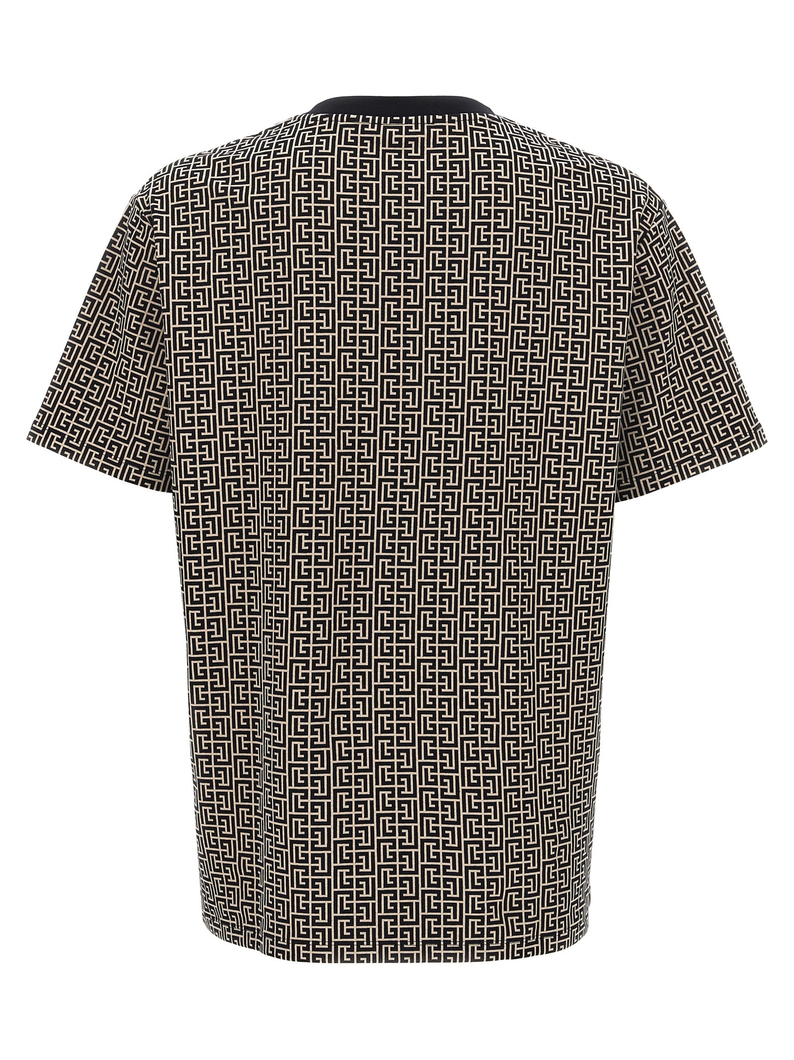 Balmain Grey T-shirt With Logo Applied On The Chest And All-over Labyrinth Motif In Cotton Man In Black