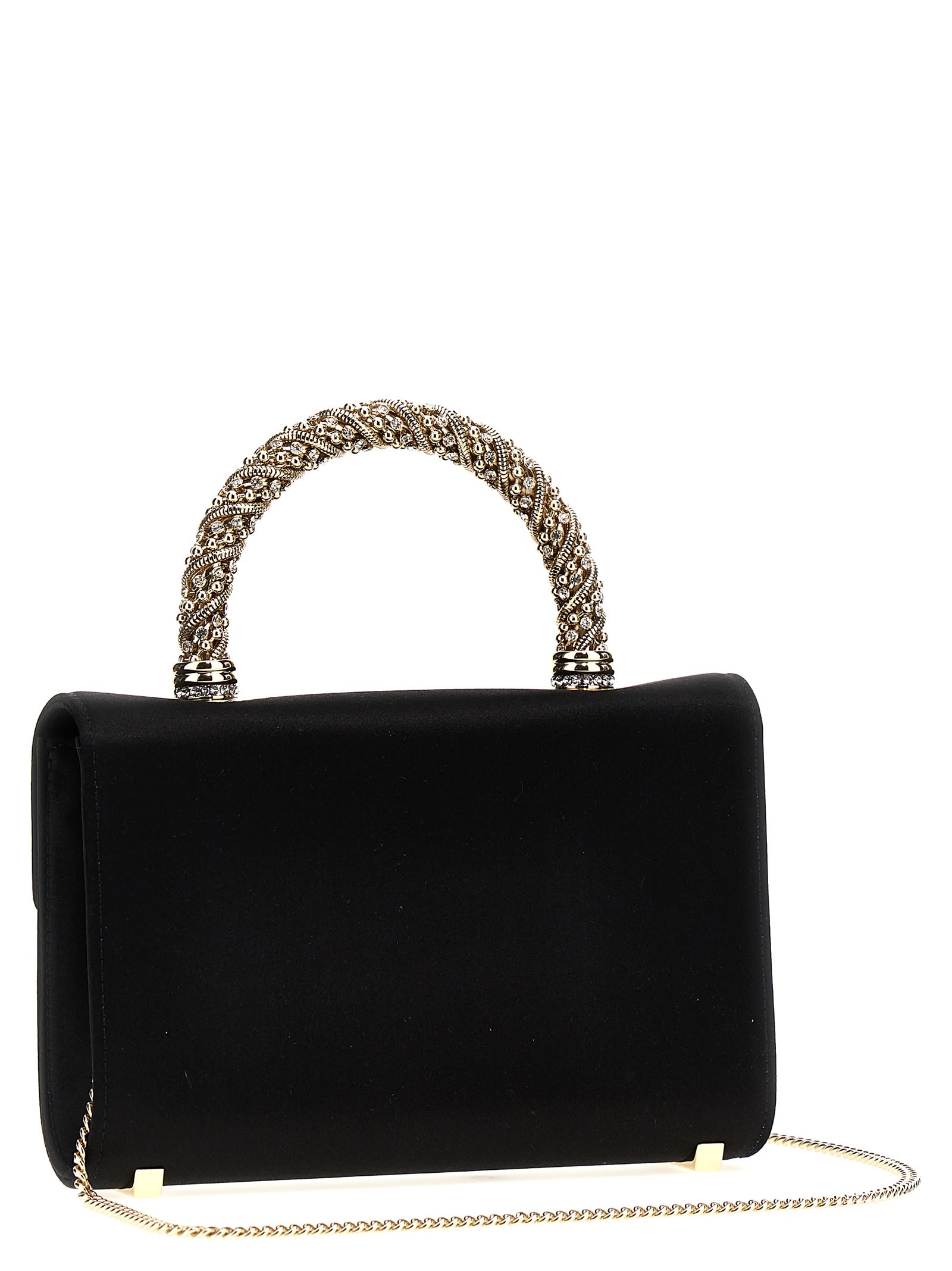 Roger Vivier Flower Strass Jewel Mini Handbag In Black