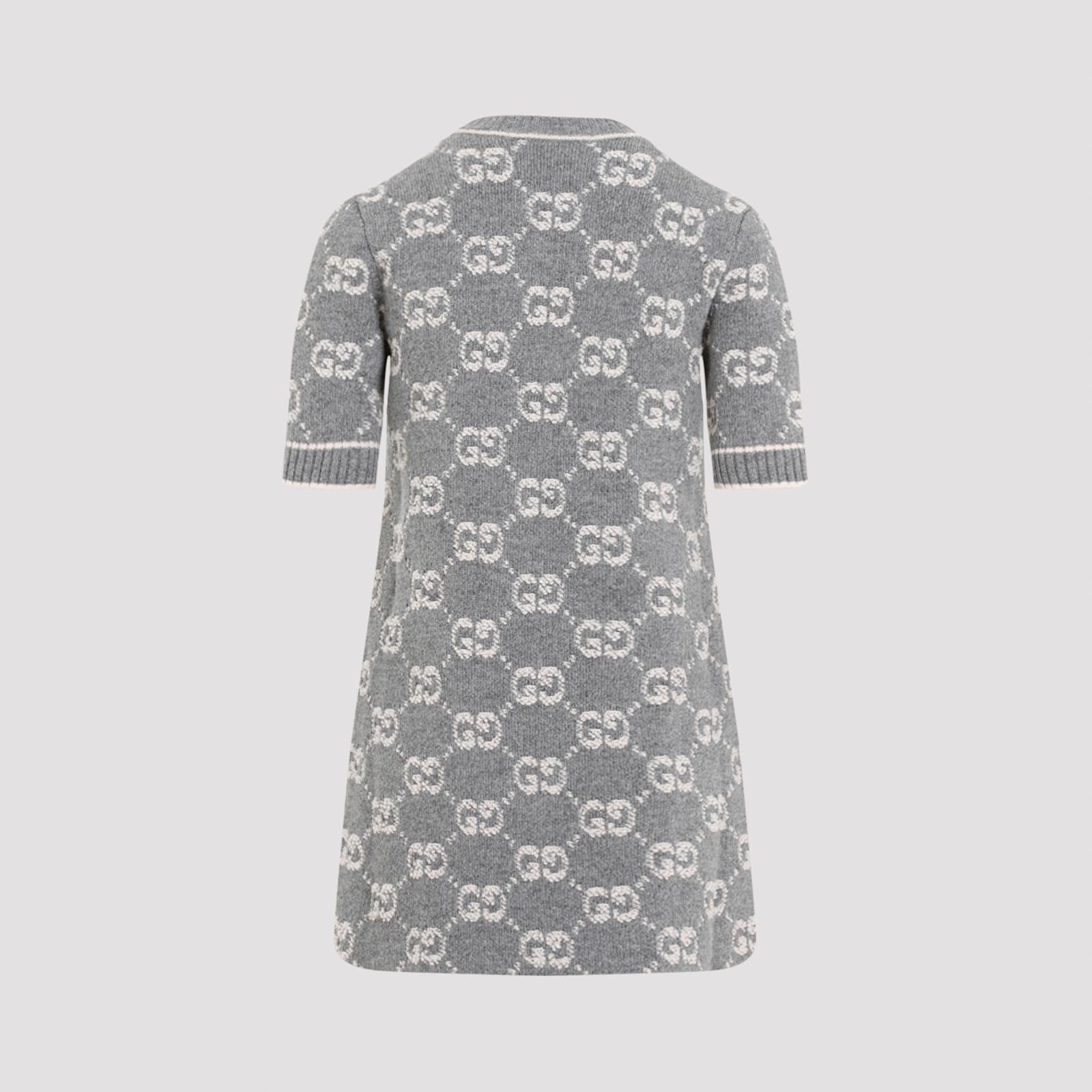 Shop Gucci Wool Mini Dress In Grey Ivory