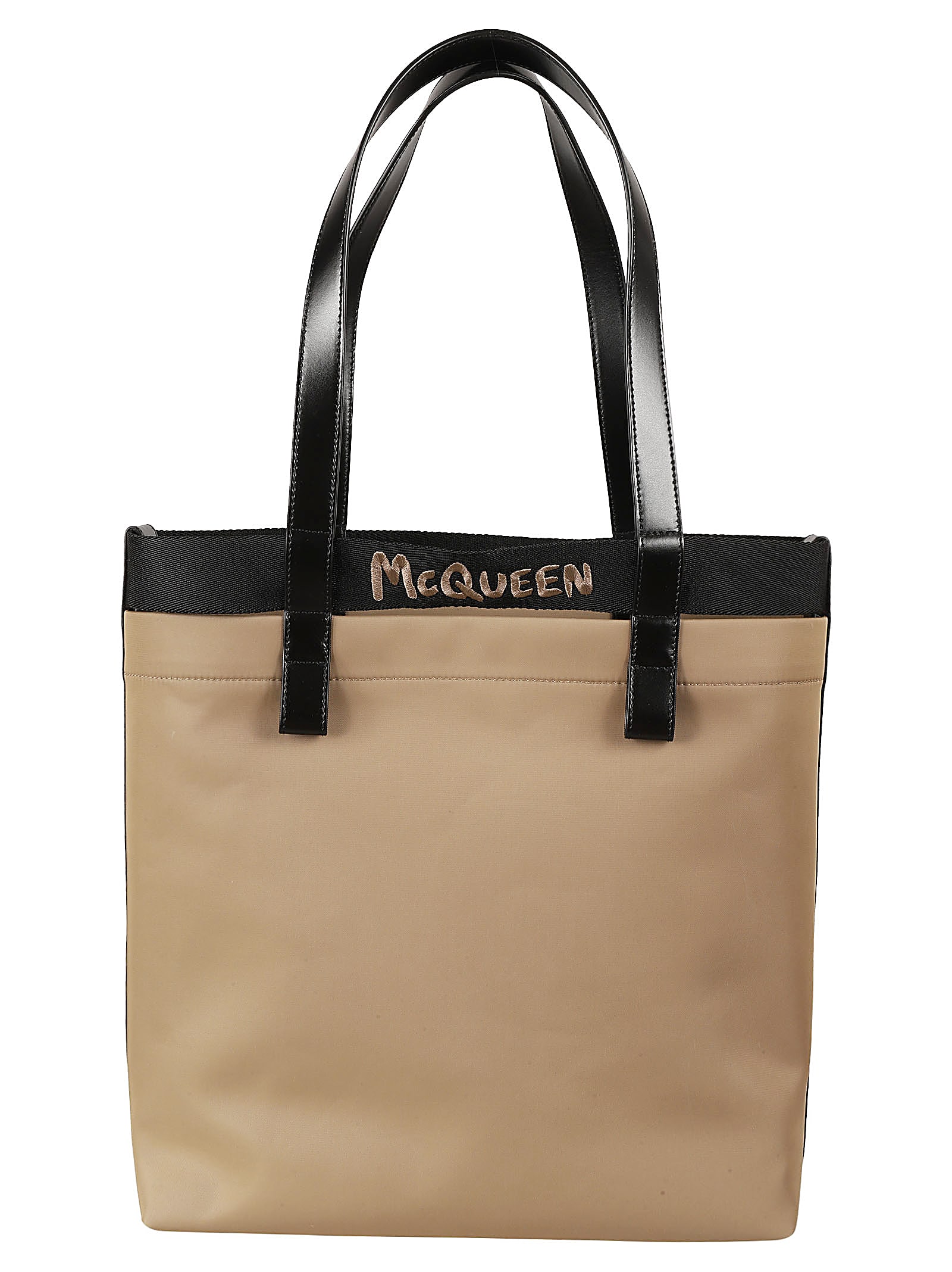 Shop Alexander Mcqueen Logo Embroidered Shopper Bag In Beige/black