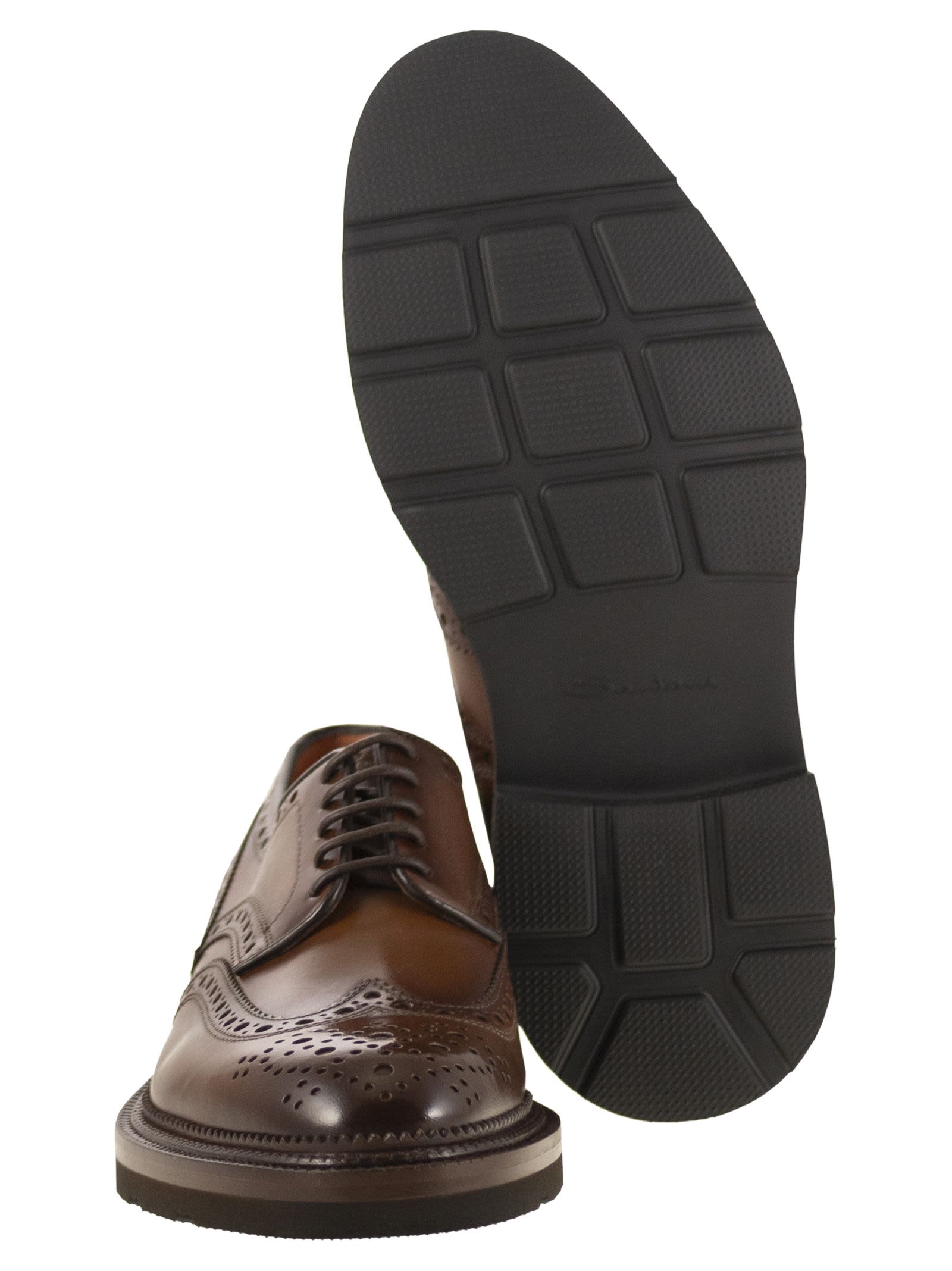 Santoni Lace-up Derby Brogue In Leather In Brown