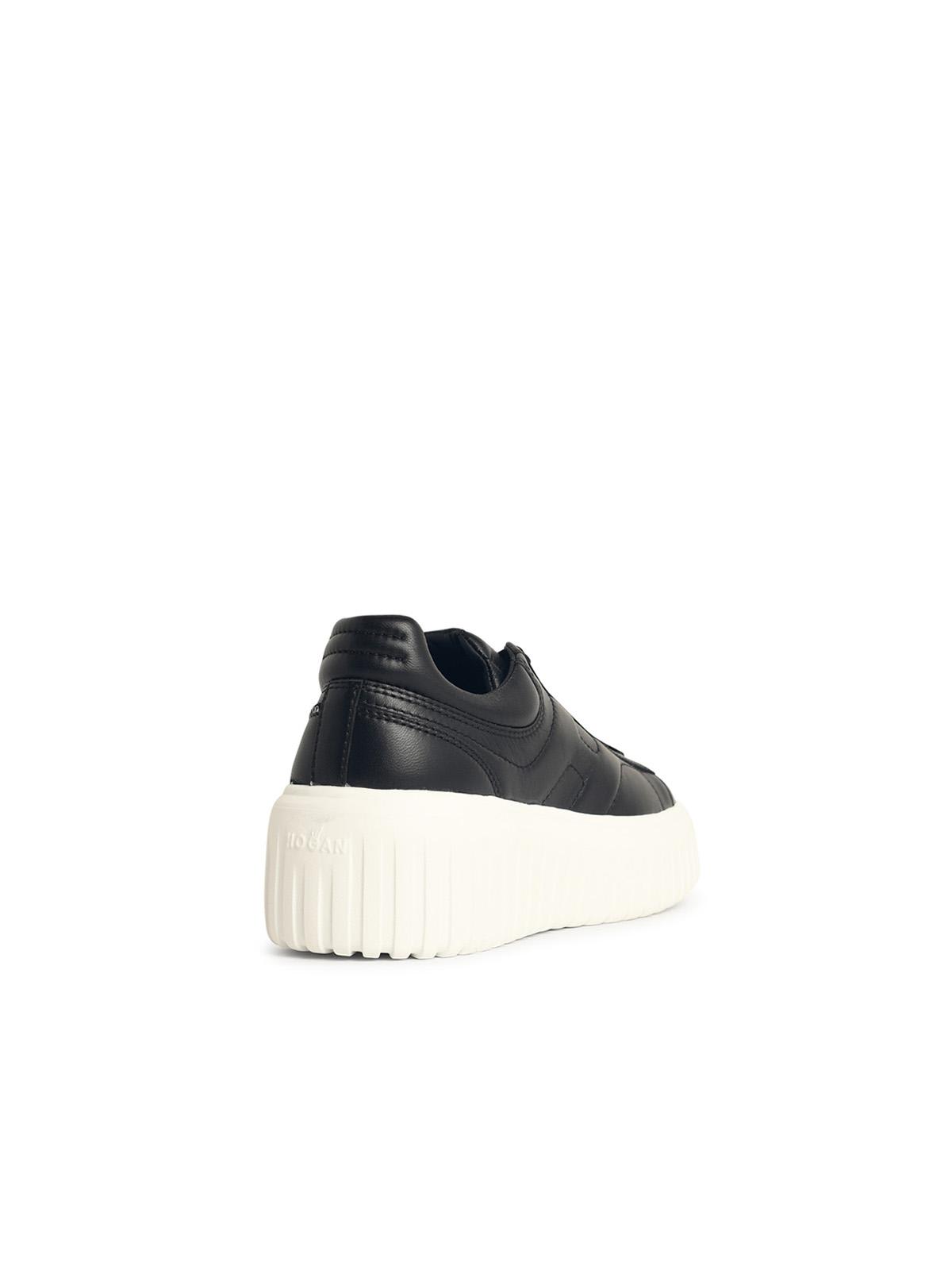 Hogan Leather Sneakers With Platform Sole And Embellished Stripes In Black