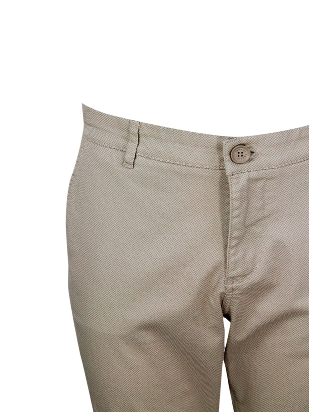 Shop Armani Collezioni Stretch Cotton Trousers With Welt Pockets And Zip And Button Closure In Beige