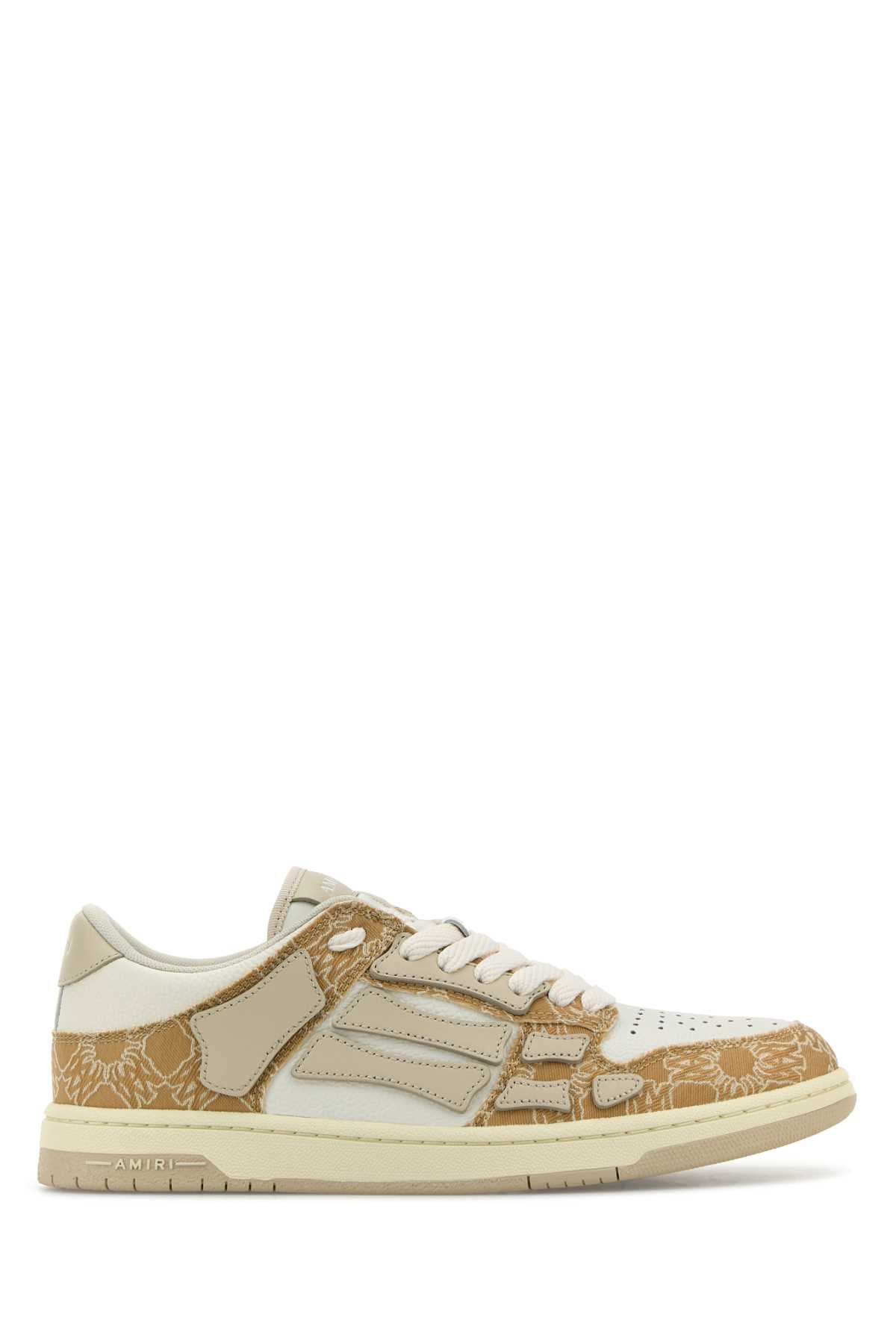 Amiri Leather And Fabric Skel Sneakers With Contrast Panels In Brown