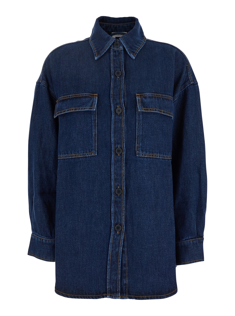 Parosh Blue Jacket With Patched Chest Pockets In Denim Woman