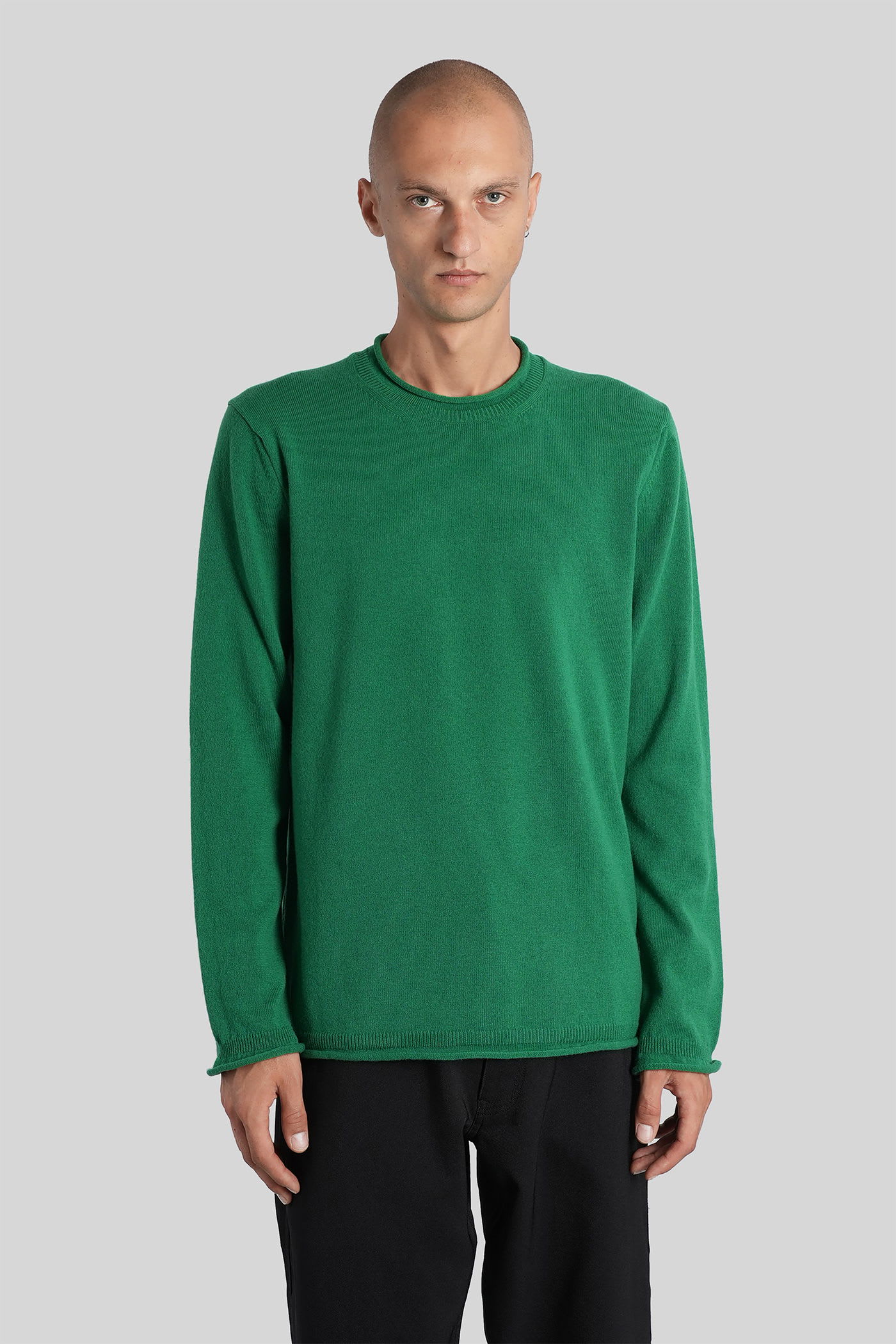 Comme Des Garçons Shirt Round Neckline Sweater In Wool In Green