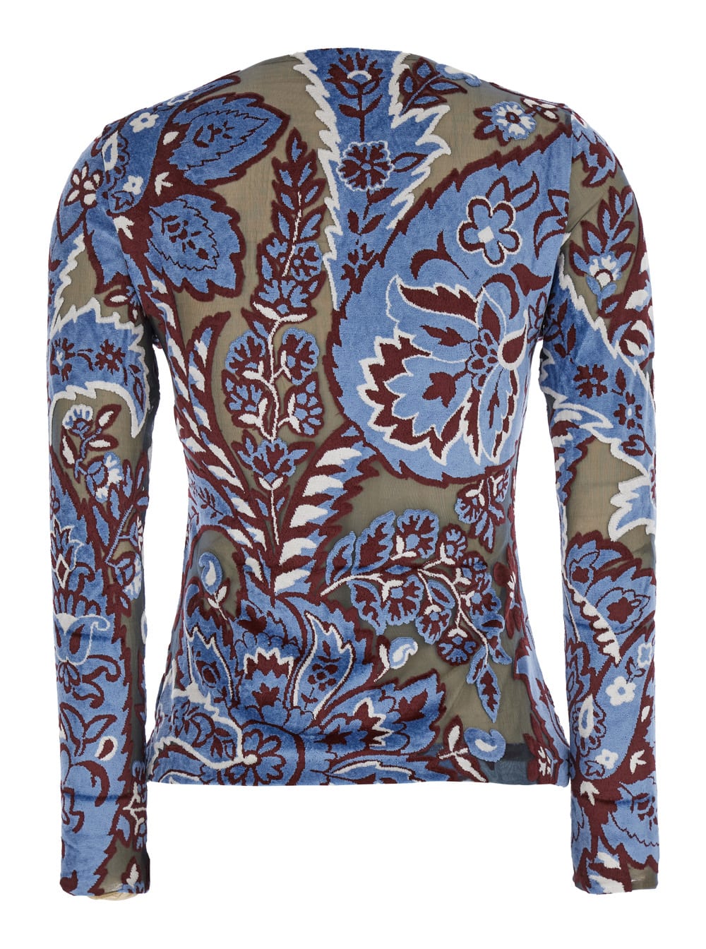 Shop Etro Multicolor Long Sleeve Top With Paisley Motif In Tech Fabric Woman In Blu