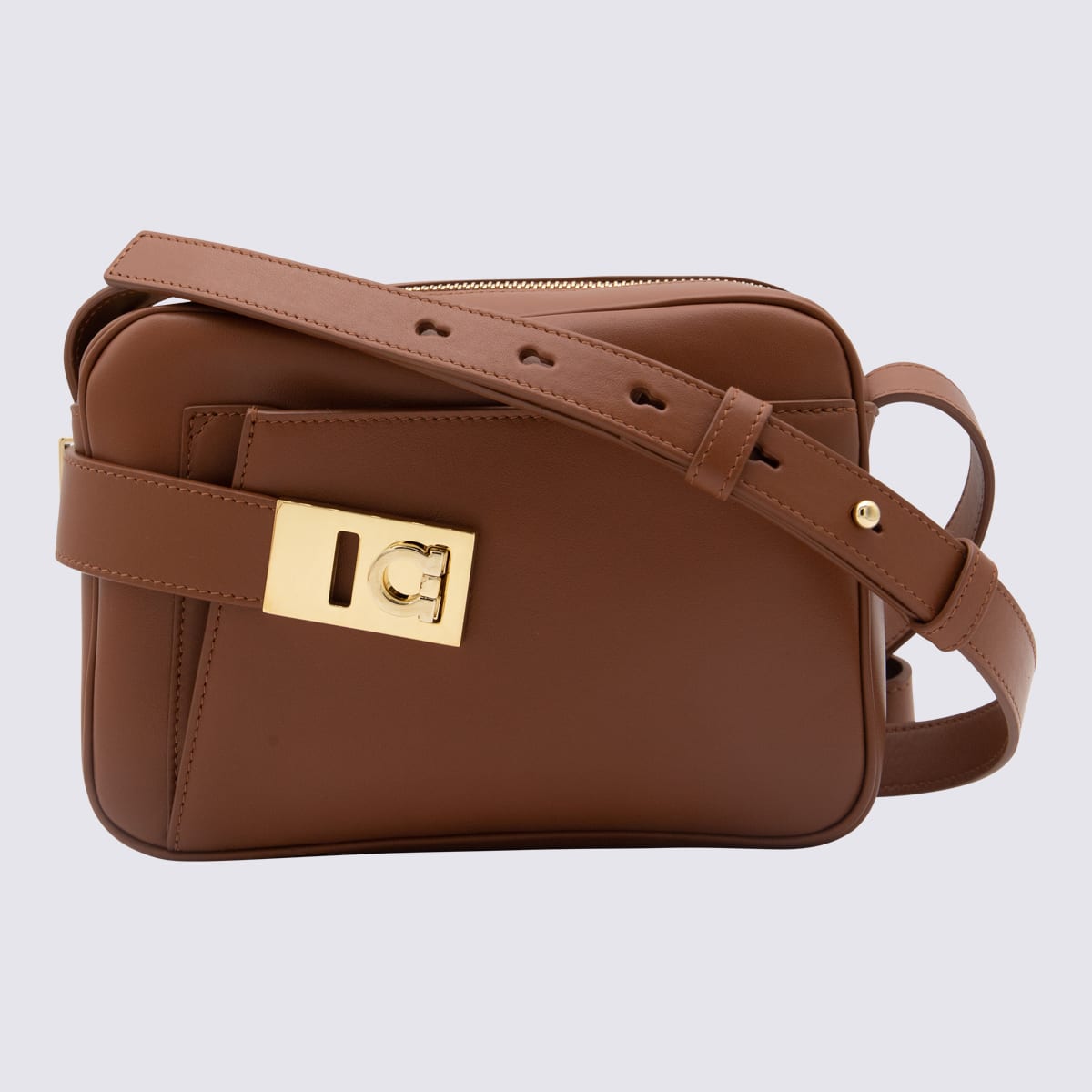 Shop Ferragamo Brown Leather Camera Case S Crossbody Bag In New Cognac