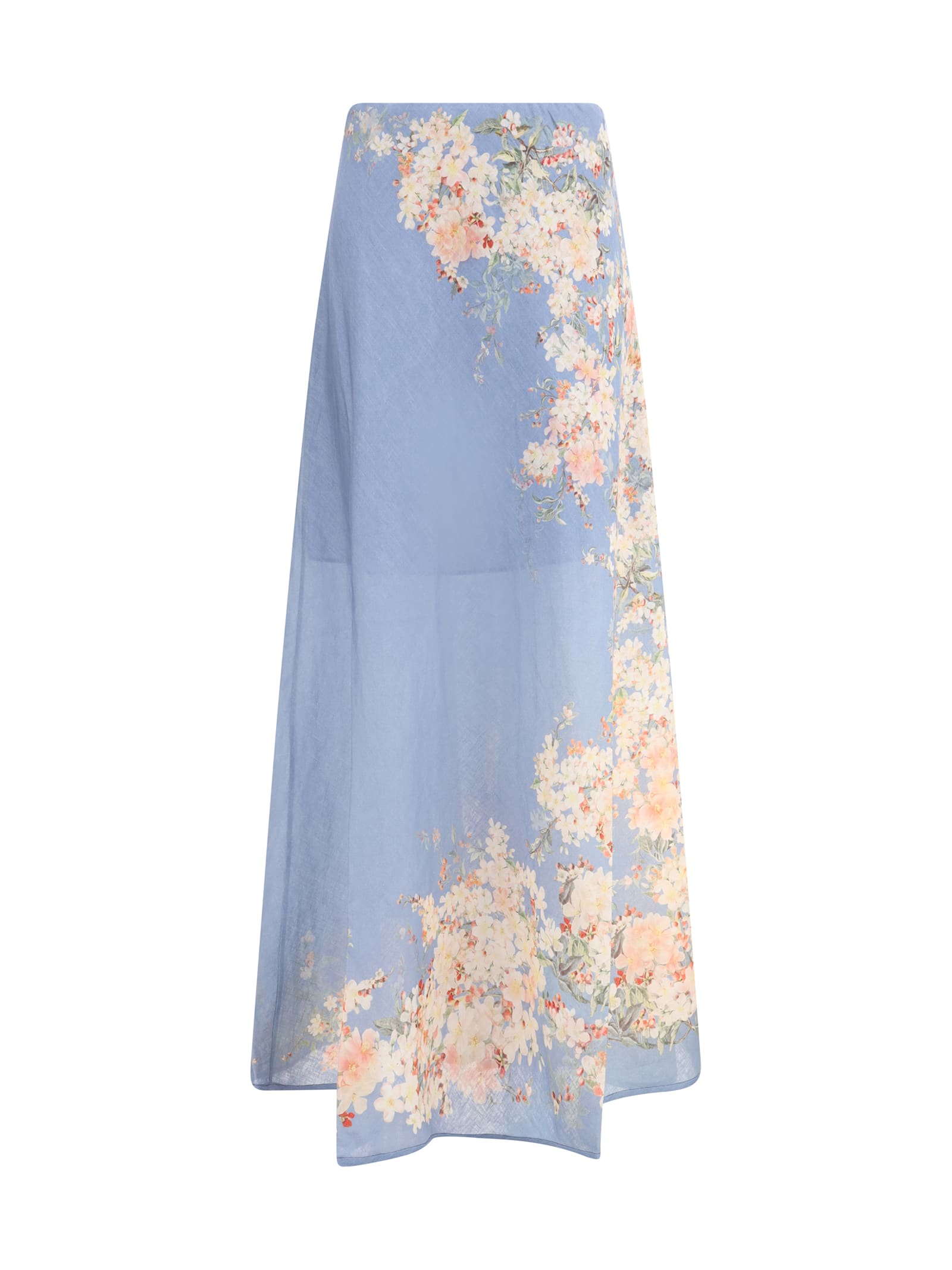 Zimmermann Womens Cascadian Bias Floral Linen Midi Skirt Teal Blue Botanical In Blue