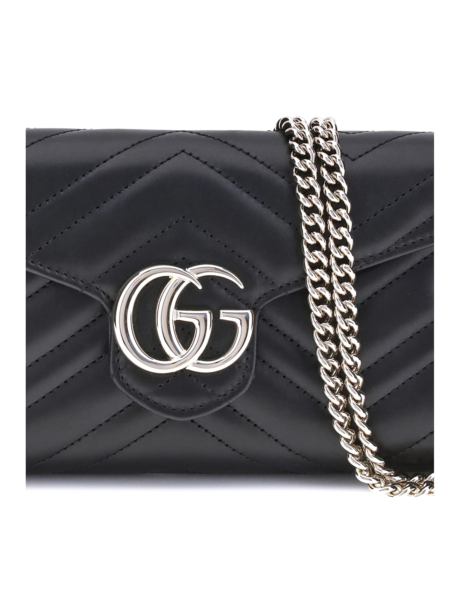 Gucci Women Gg Marmont Wallet With Chain In Black