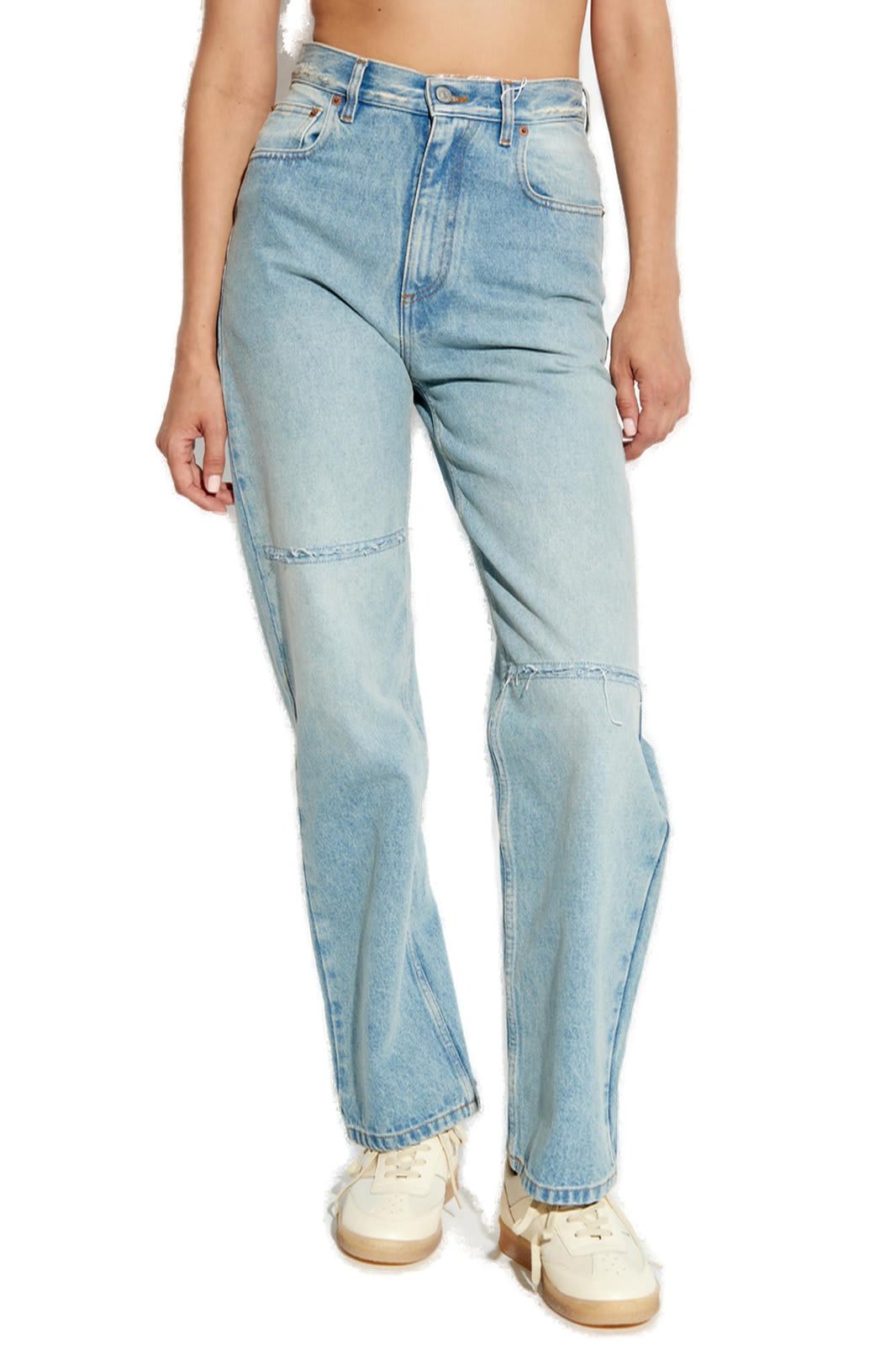 Shop Mm6 Maison Margiela Distressed Denim Jeans In Blue