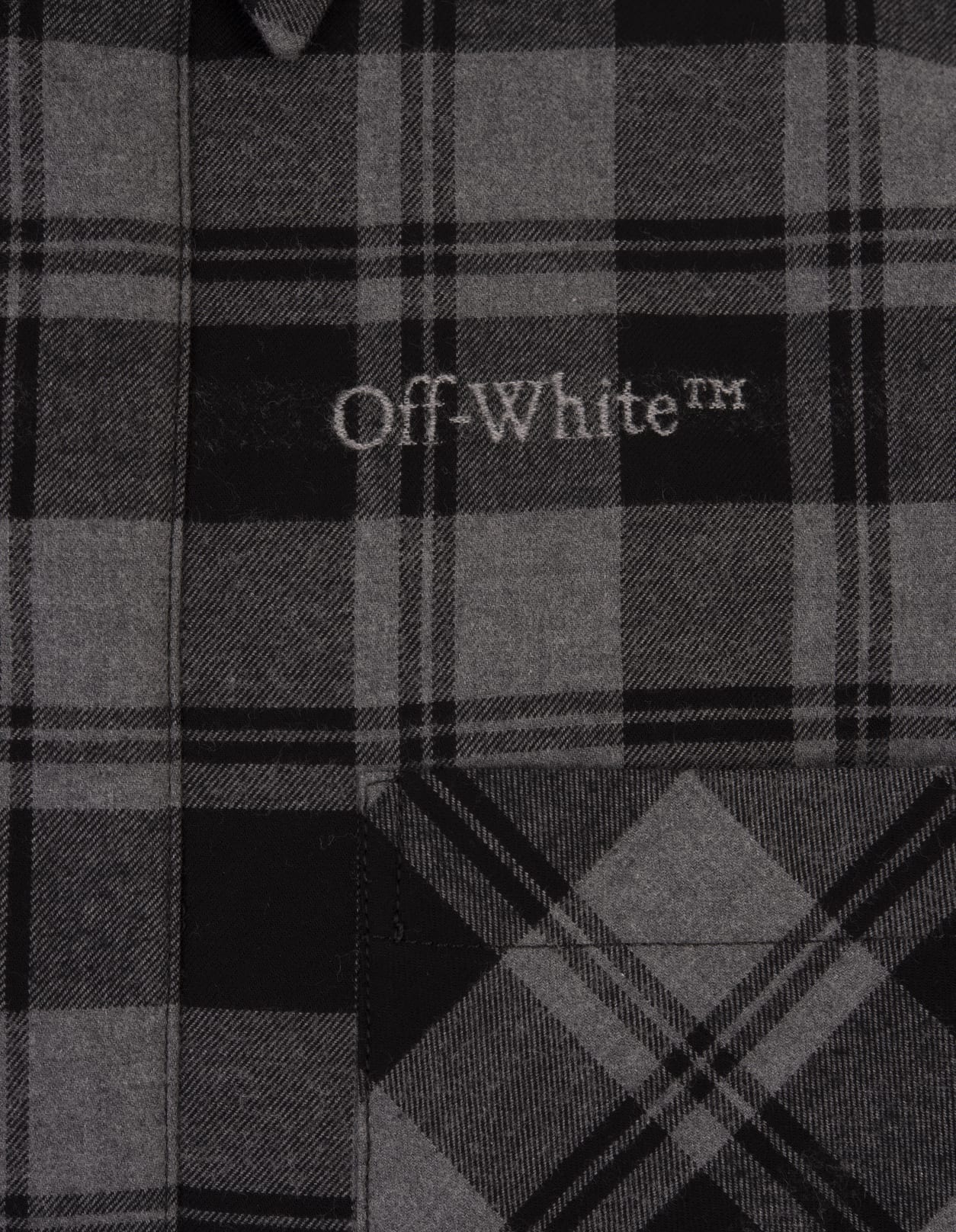 Shop Off-white Black And Grey Check Cotton Shirt With Logo