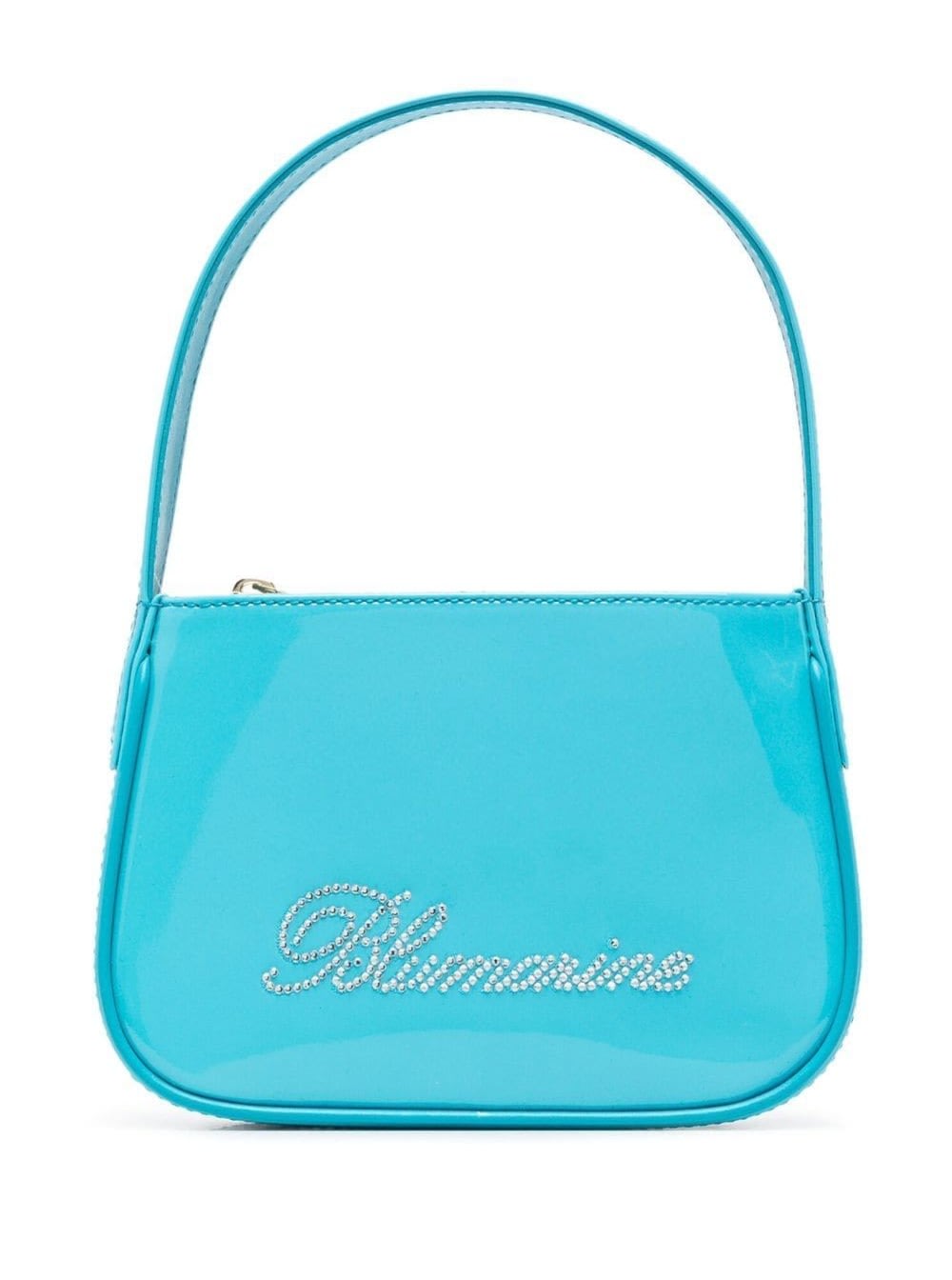 Light Blue- Patent Finish Mini Bag With Rhinestone-embellished Logo In Calf Leather Woman