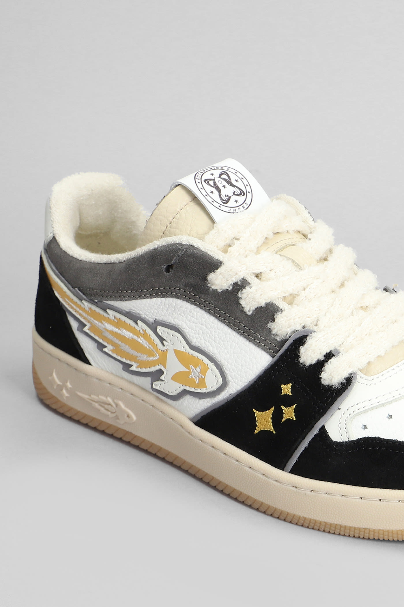 Shop Enterprise Japan Egg Rocket Sneakers In Black Suede And Leather