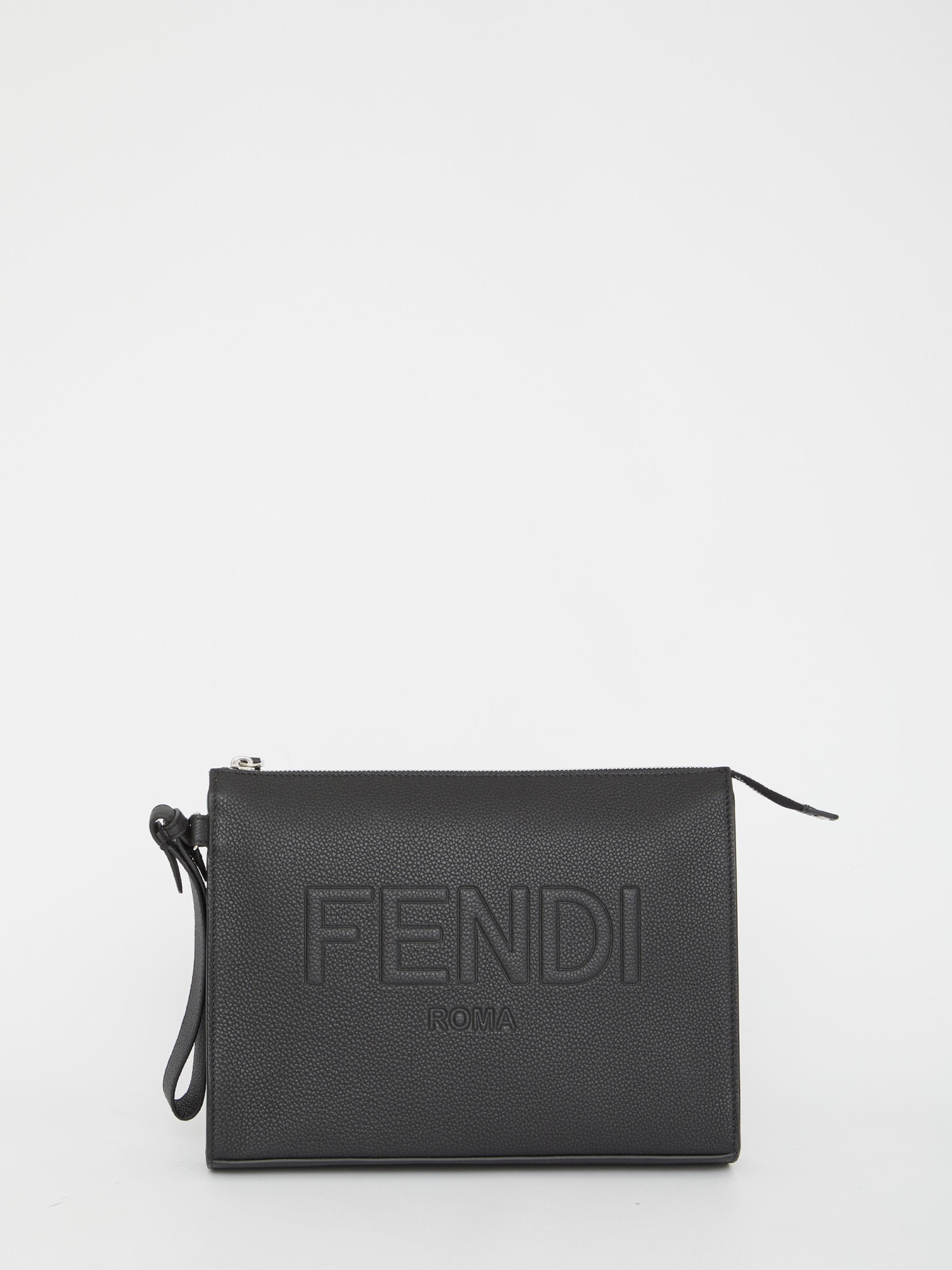 Shop Fendi Black Leather Pouch In Gxn Nero Palladio