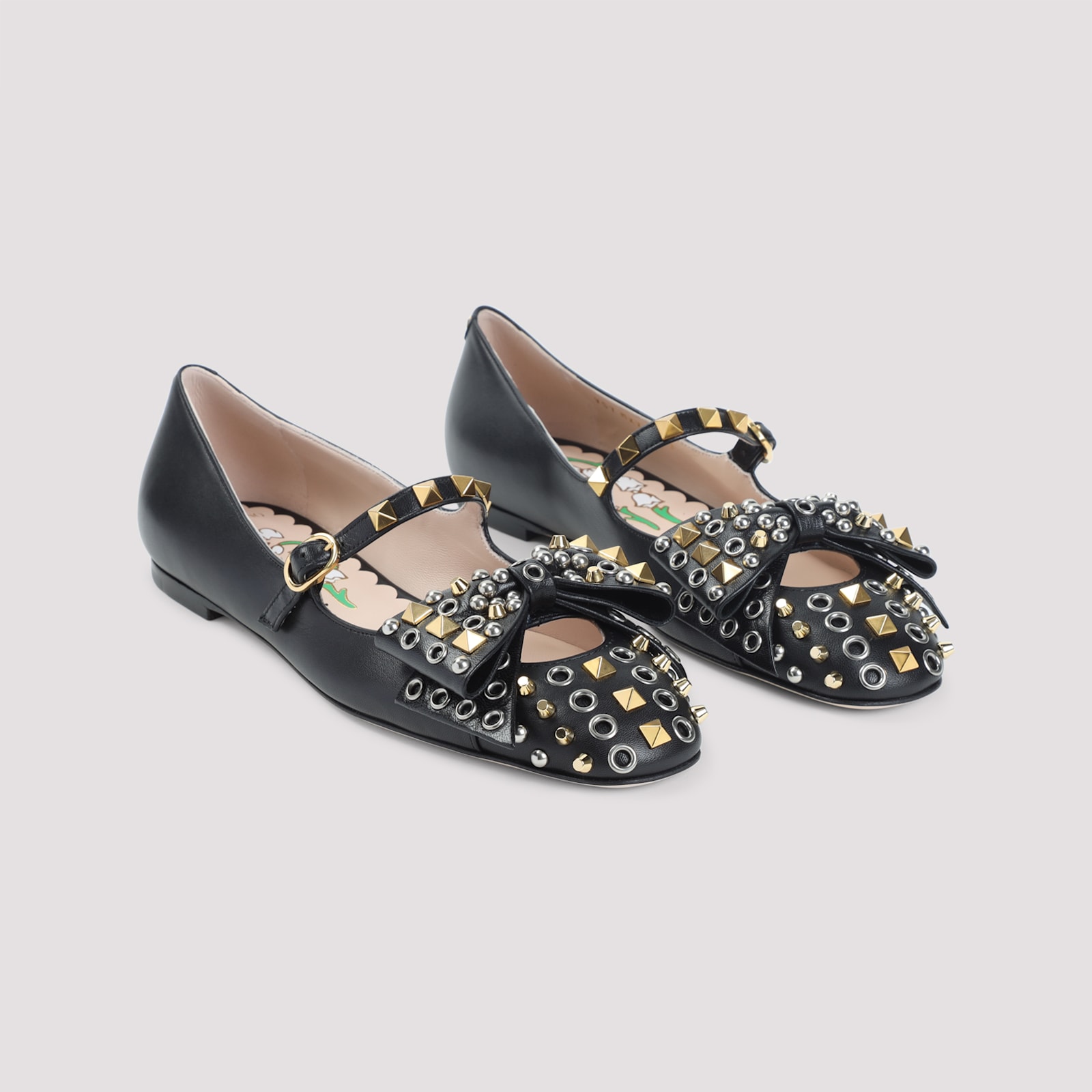 Valentino Garavani Leather Ballerinas With Stud Detailing In Black