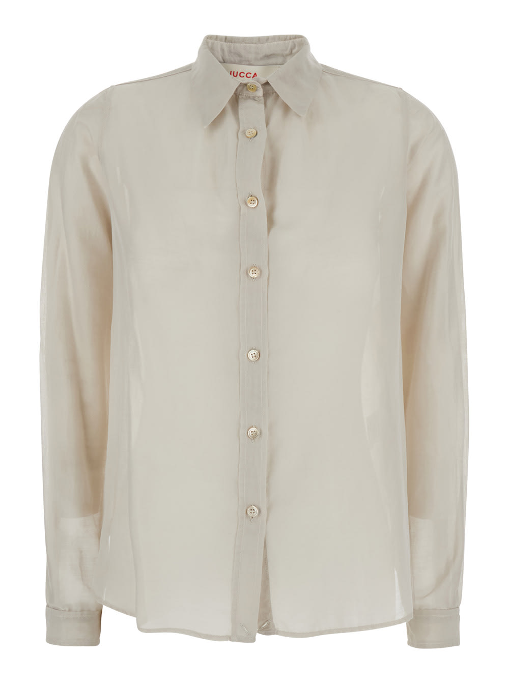 Beige Shirt With Classic Collar And Button Closure In Cotton And Silk Blend Woman