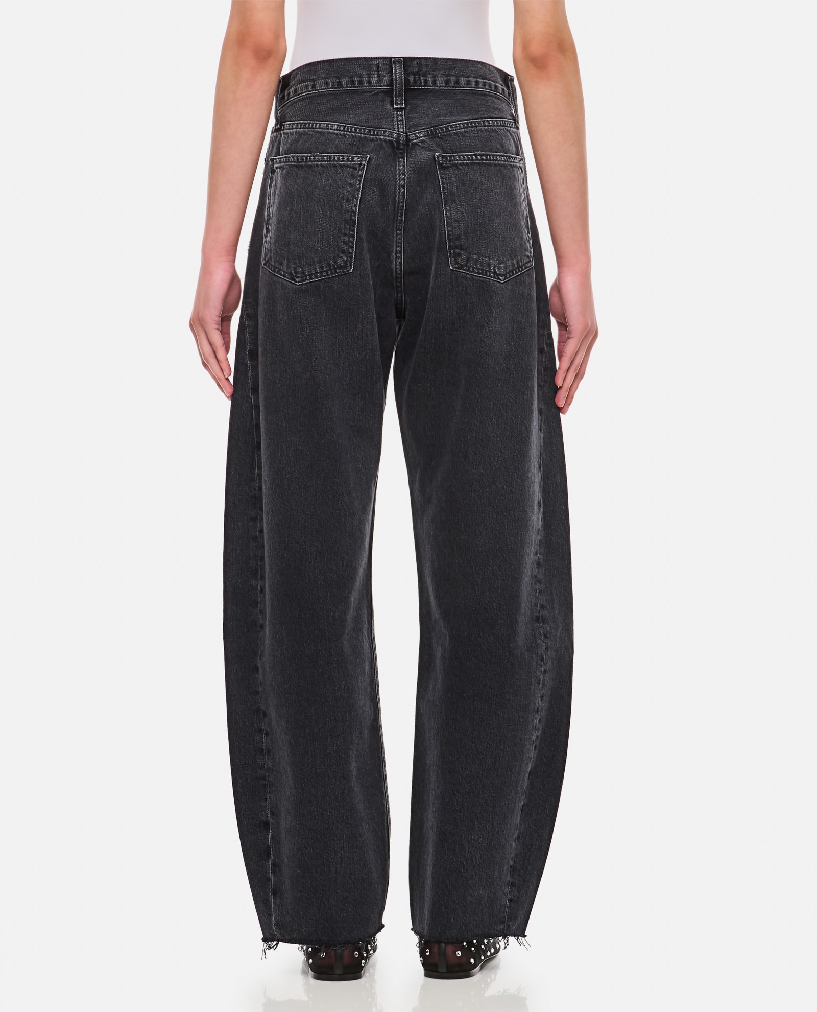 Shop Agolde Luna Pieced Organic Cotton Denim Pants In Black