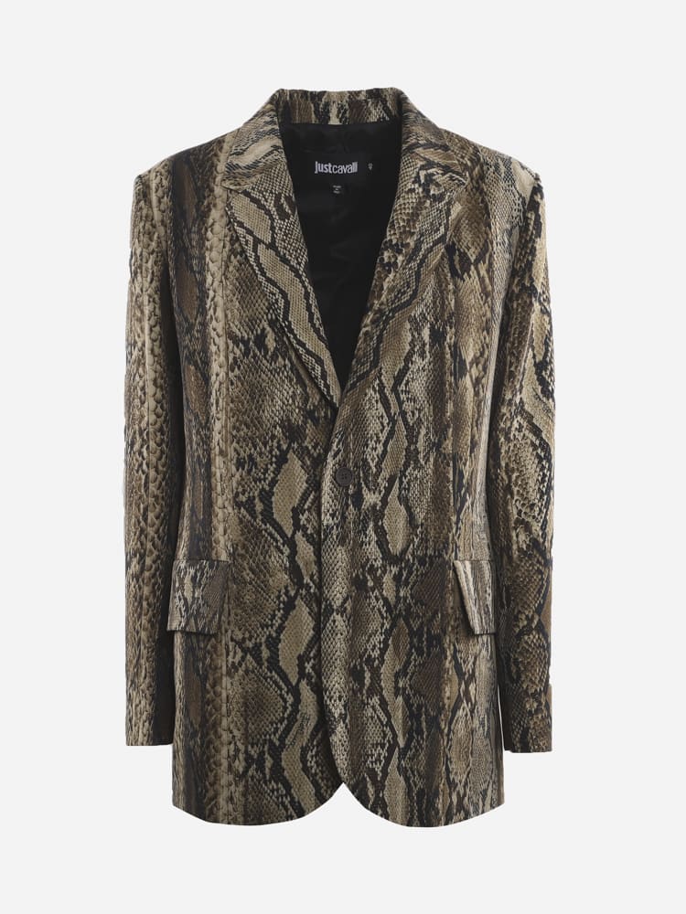 Just Cavalli Single-breasted Jacket With Snakeskin Effect Print