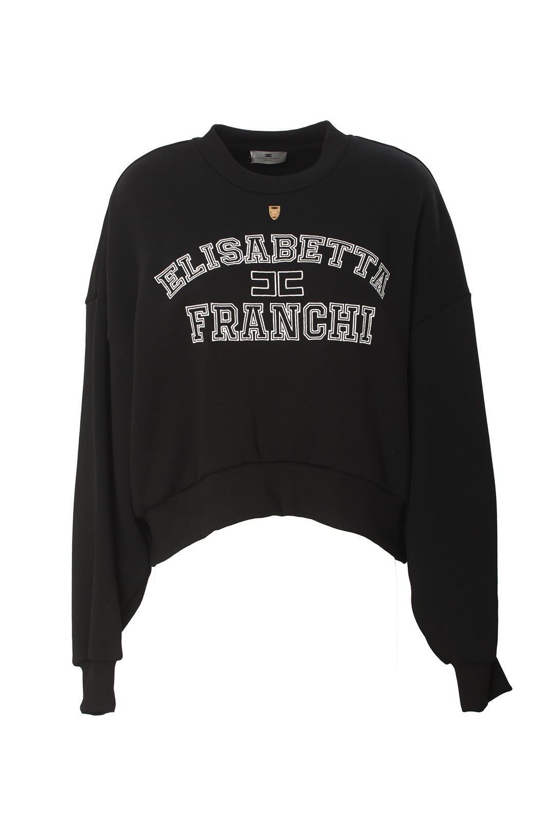 Shop Elisabetta Franchi College Logo Embroidered Cropped Sweatshirt In Black