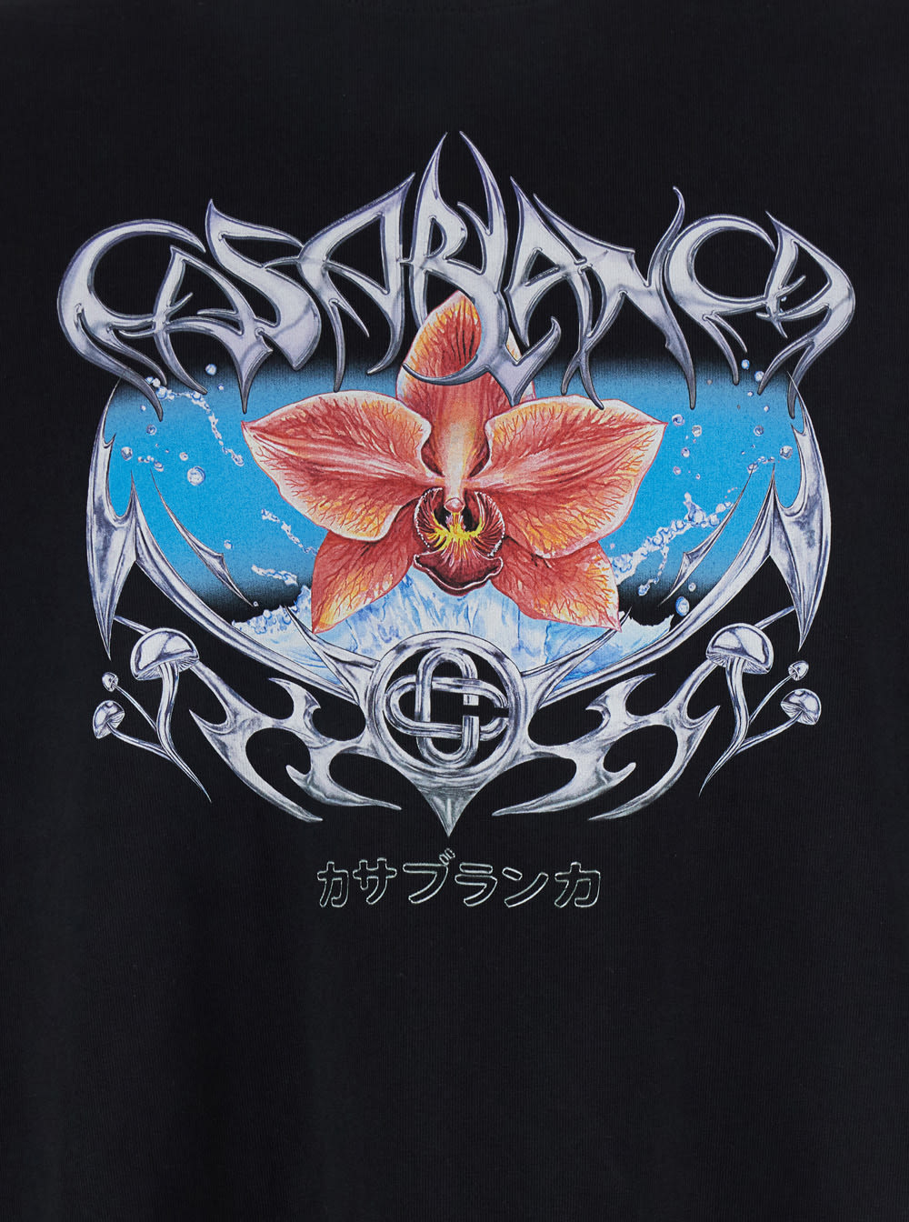 Casablanca Blades Printed Organic Cotton-jersey T-shirt In Black