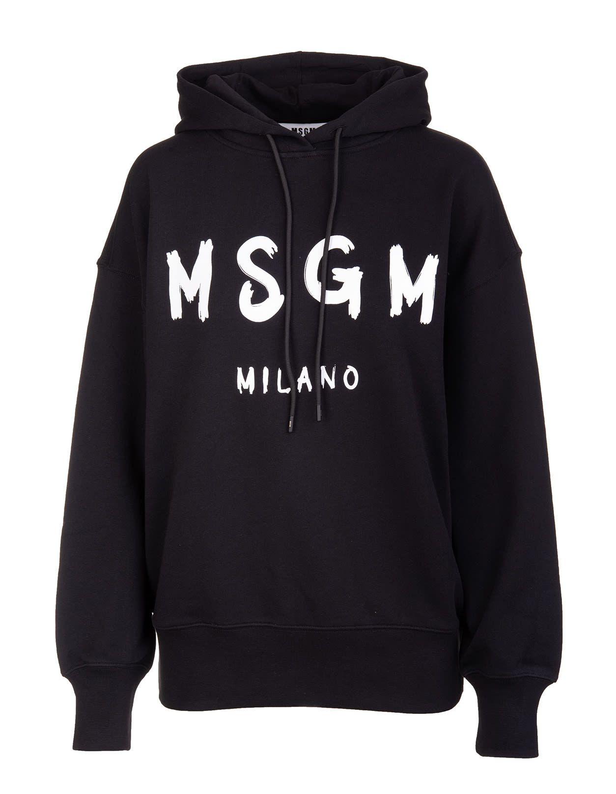 MSGM Woman Black Oversize Hoodie With White Logo