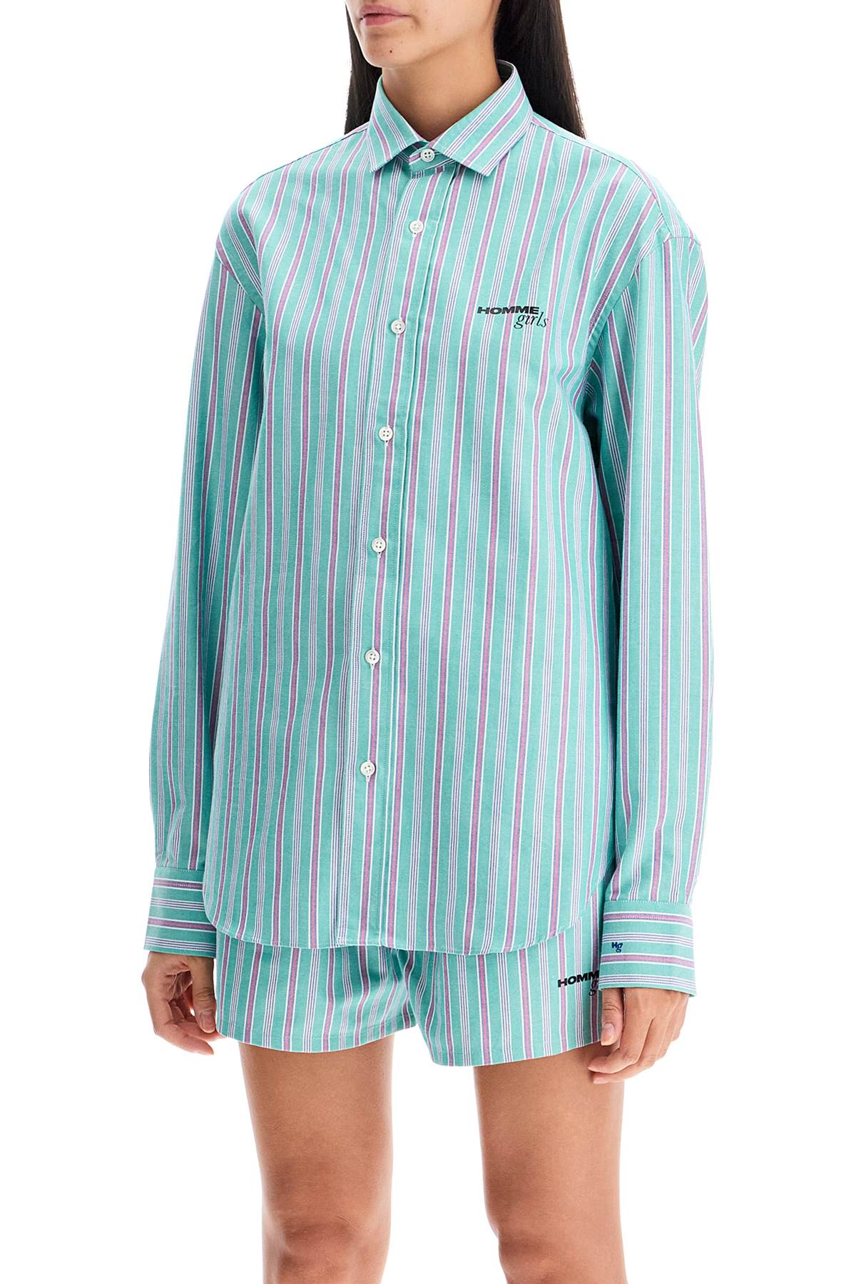 Shop Hommegirls Striped Oxford Shirt For Men In Green Oxford (green)